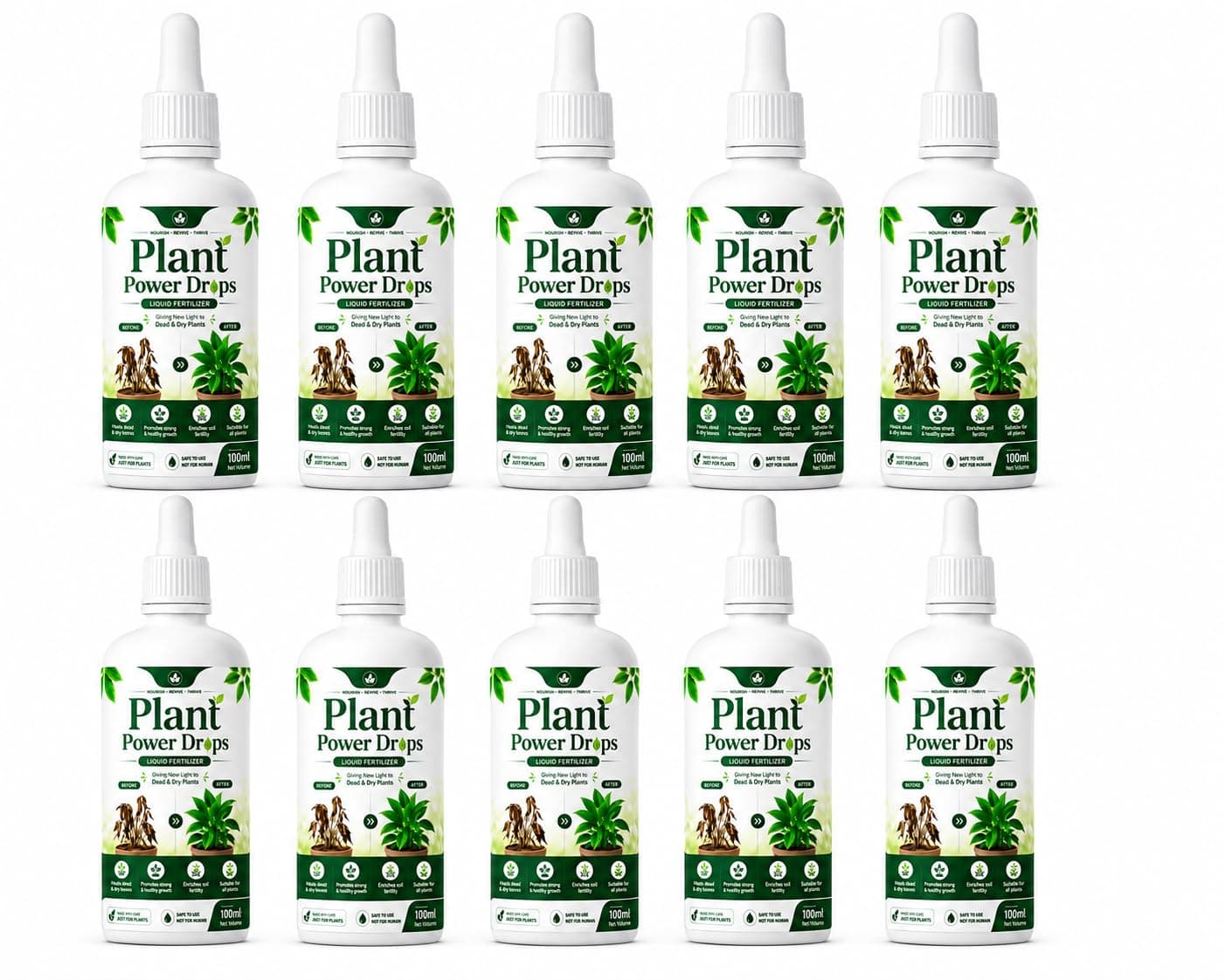 Plant Power Drops 100ml | Liquid Plant Care Supplement | Supports Healthy Plant Growth & Green Leaves | Easy-to-Use Formula for Indoor & Outdoor Plants | Gardening Essential for Garden (Pack Of 10)