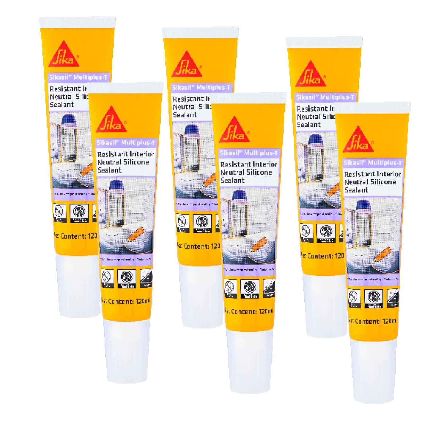 SIKA - Pack of 6 Universal silicone sealant - Sikasil Multiplus-T - Sanitary sealant - Anti-mould - anti-fungicide - For kitchens and bathroom - Clear - 120ml