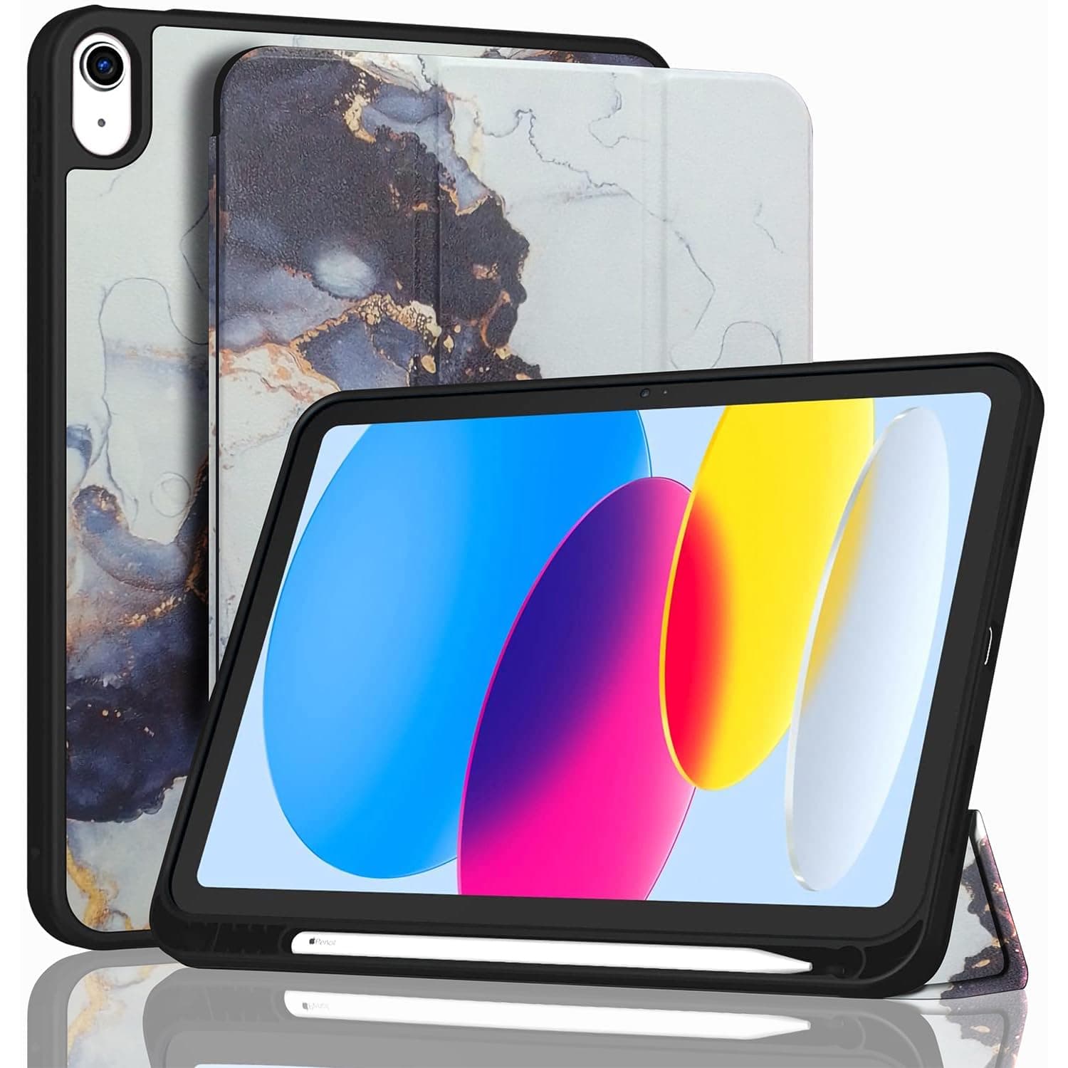 ProElite Smart Case for iPad (A16) 11th/10th Generation (2025/2022) [Auto Sleep/Wake Cover] [Left Side Pencil Holder] [Soft Flexible Case] Recoil Series - Marble Grey