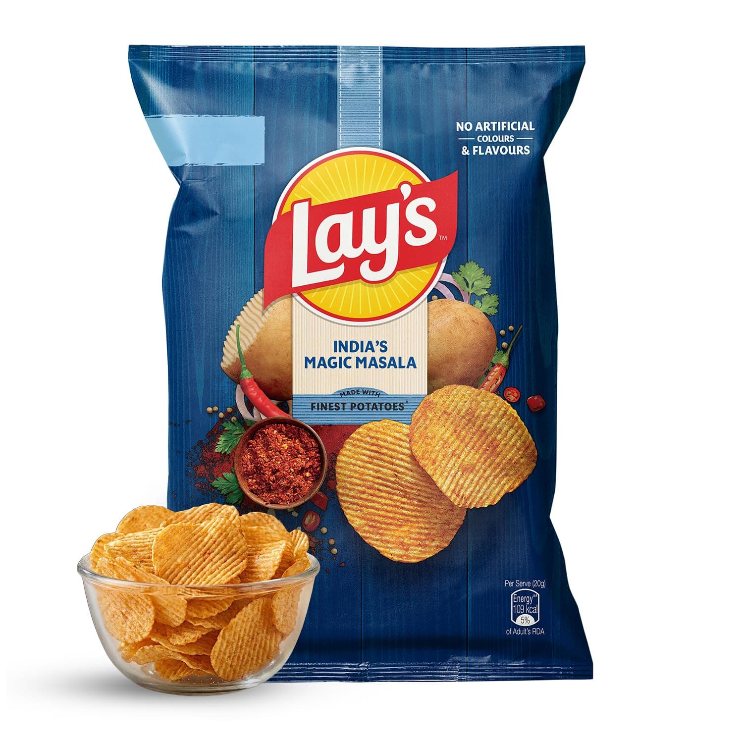 Lay's Potato Chips - India's Magic Masala, 58g /52.9[(40g+8g EXTRA)+4.9] (Weight may Vary)