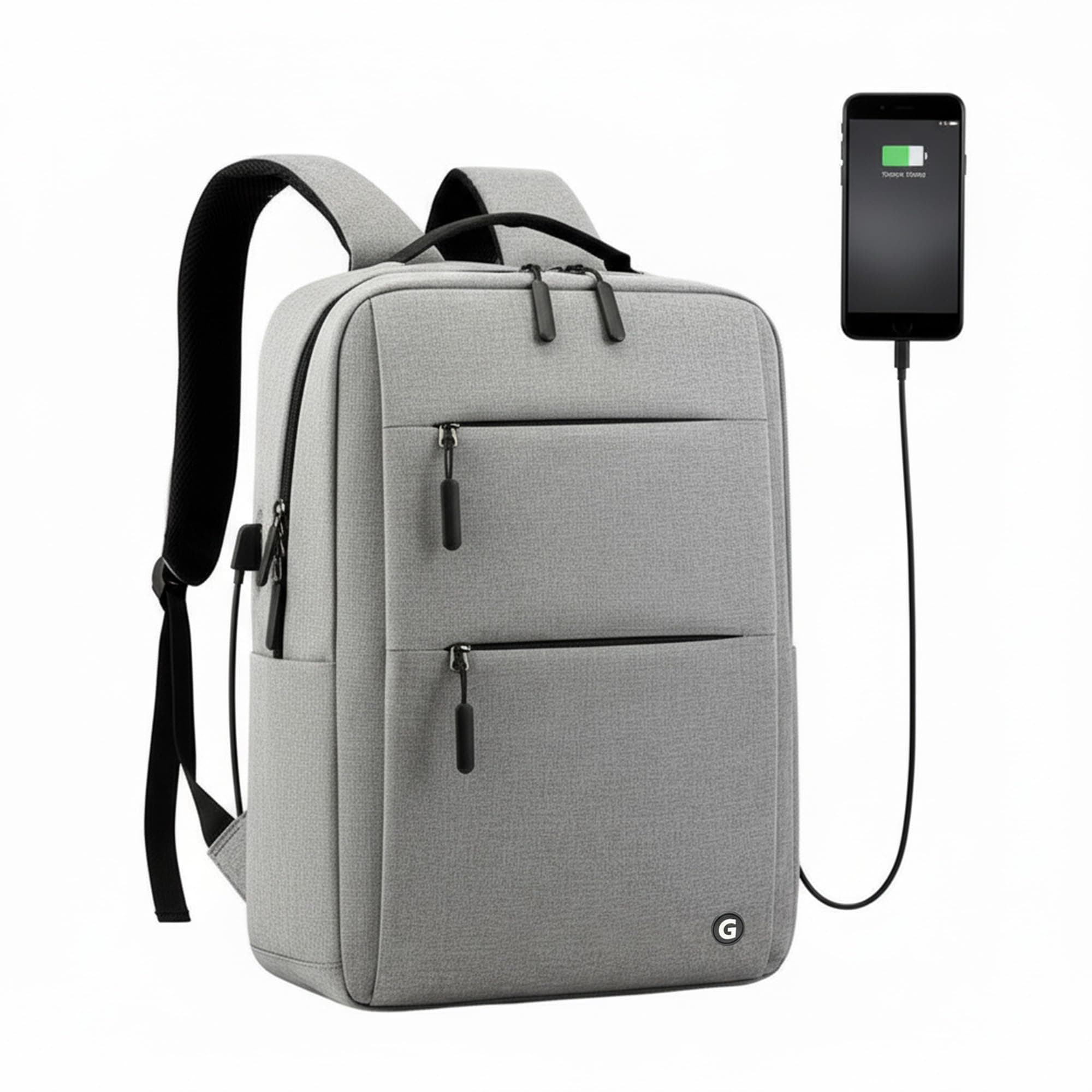 GadgetBite Graphite 20L Laptop Backpack 15.6 Inch Compartment, USB Charging Port, Organizer Pockets and Bottle Holder, Office College Travel Bag for Men Women - Grey