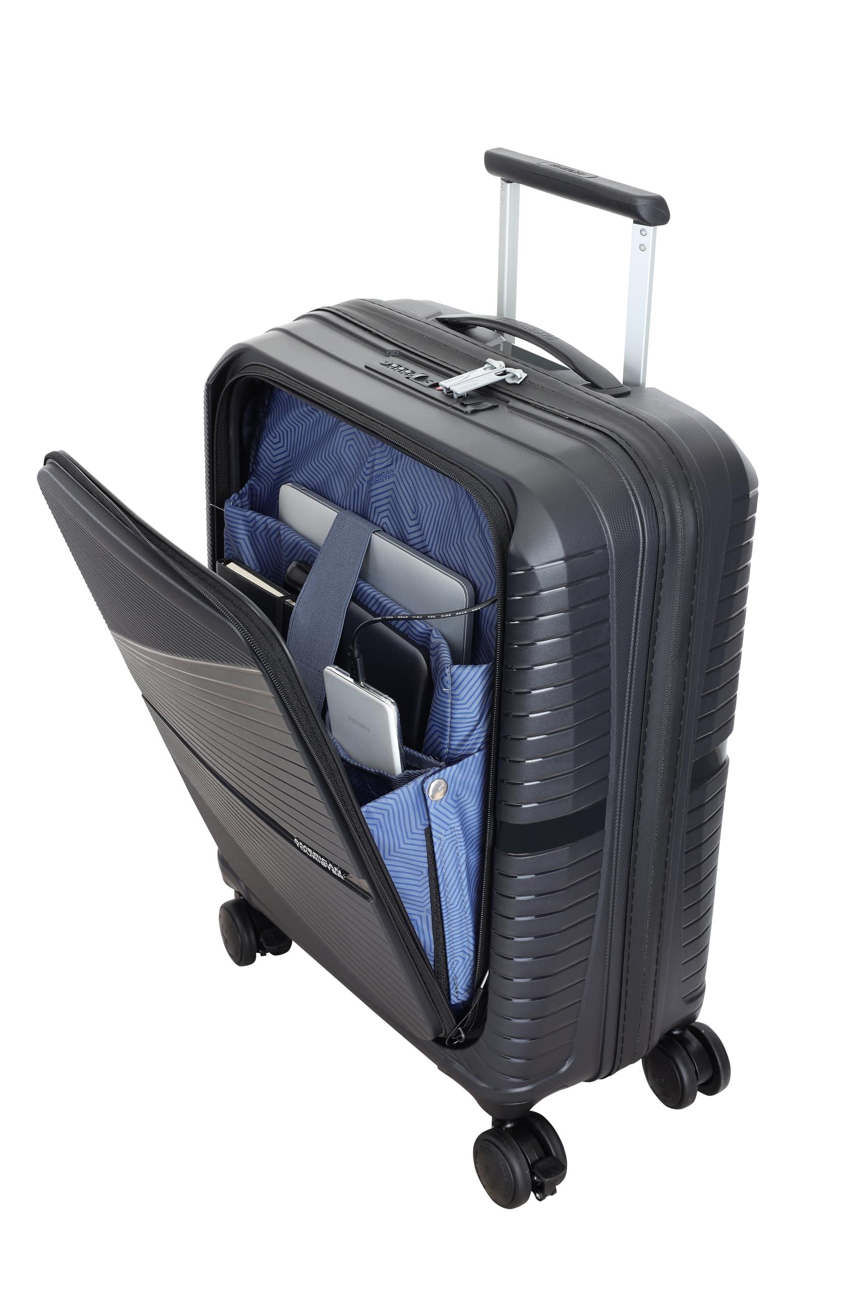 American Tourister Cabin AIRCONIC2.0 SP 55 cm Small Front Opening Polypropylene (PP) Hard 8 Wheels Spinner Luggage/Suitcase/Trolley Bag for Travel (Black)