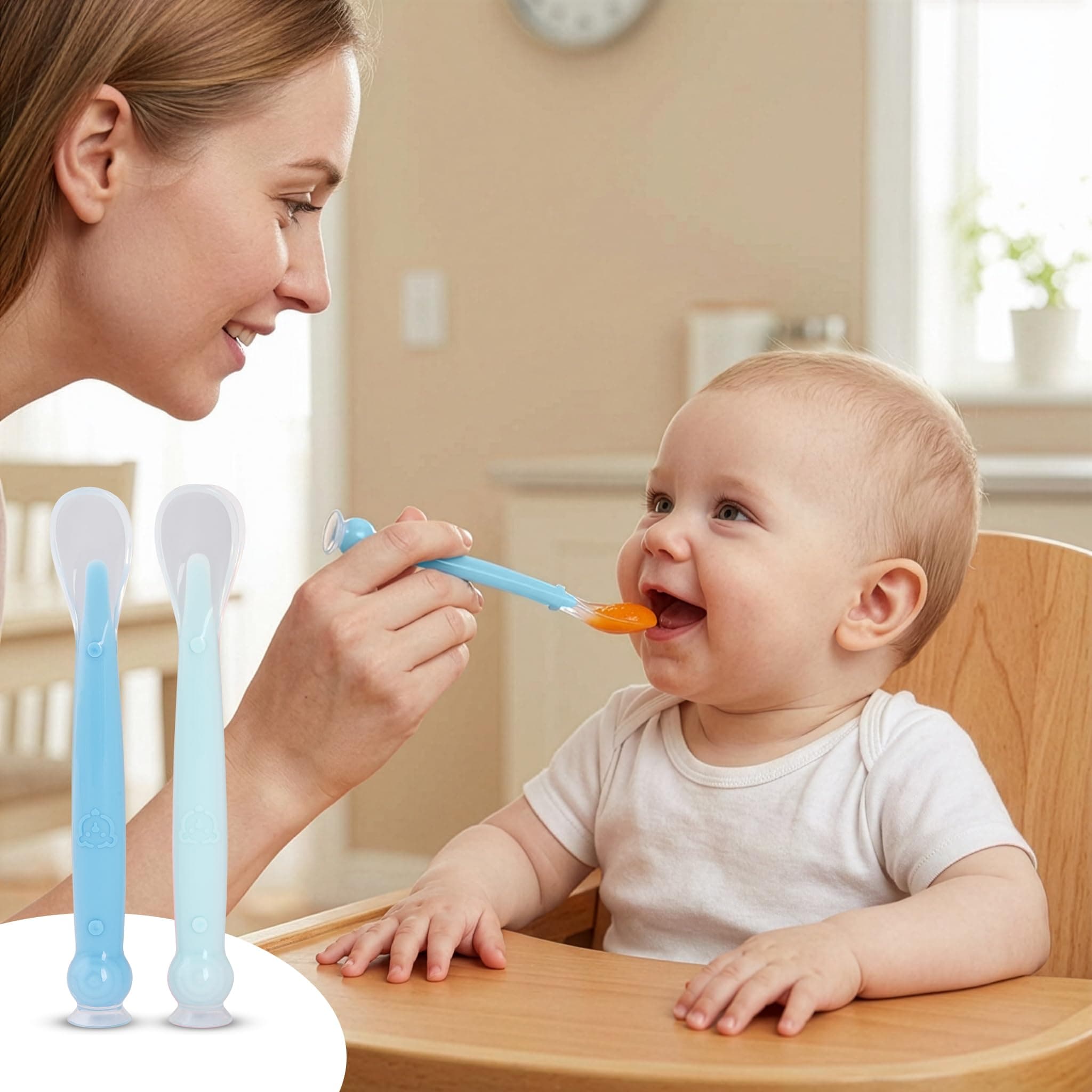 R for Rabbit Premium Safe Feed Silicone Baby Feeding Spoon Set of 2, Smooth Silicon Tip, Food Grade PP Spoon, BPA & Phthalates Free for Kids 6+ Months (Lake Blue -Blue)