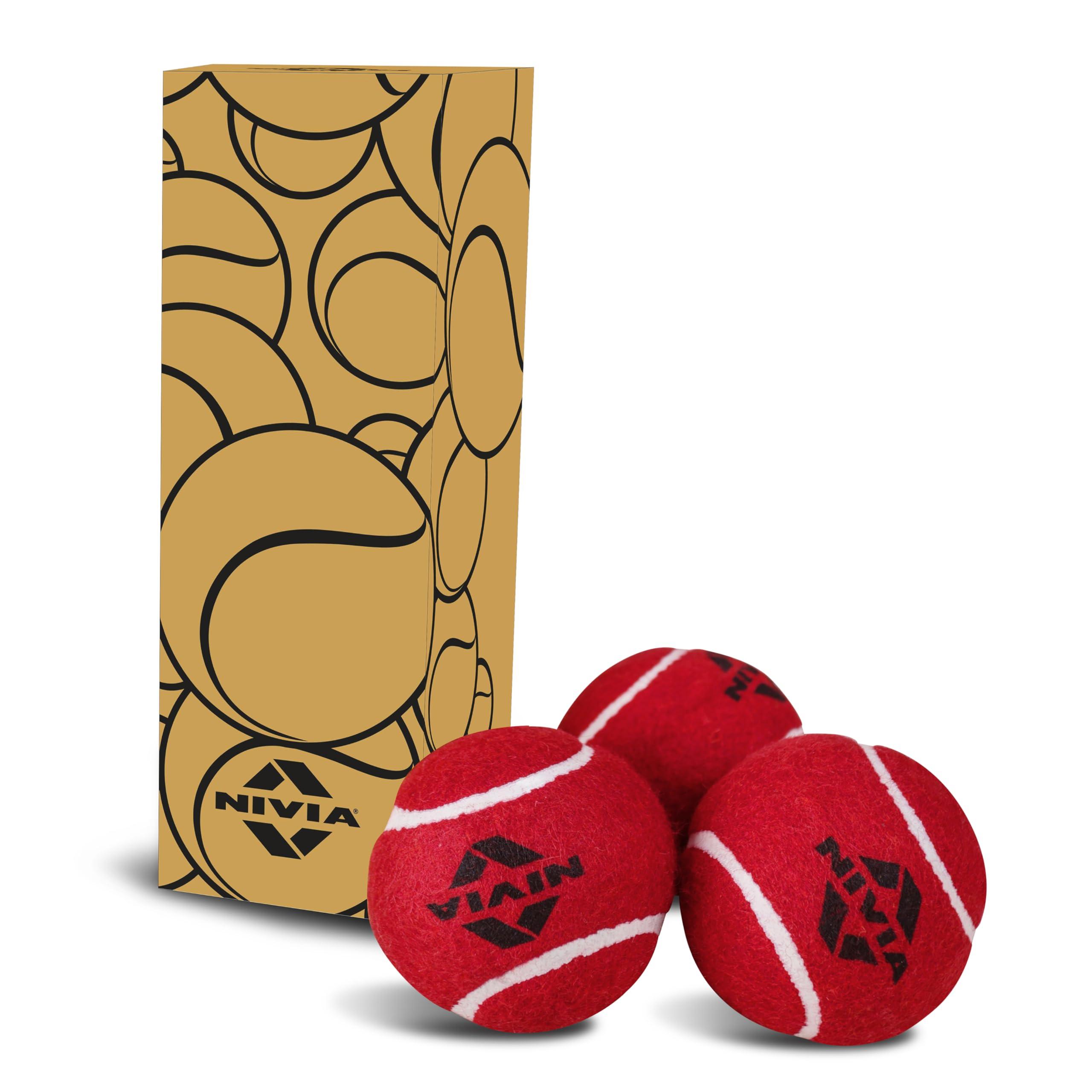 Nivia Heavy Weight Tennis Cricket Ball, Tennis Ball for Cricket Practice, Street Match Ball, Training Ball for Outdoor & Indoor, Heavy Tennis Balls for Players (Red, Pack of 3)