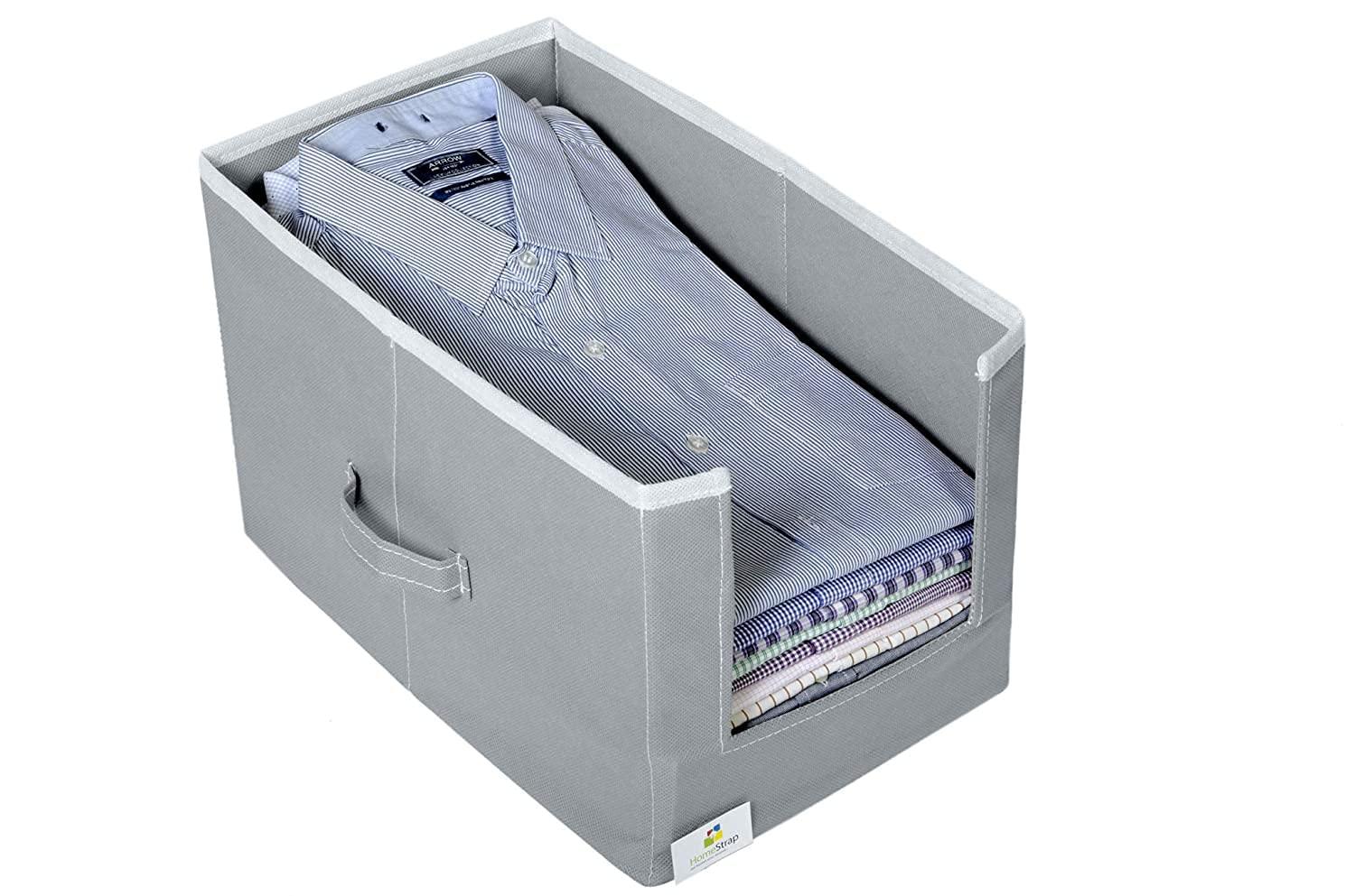 HomeStrap Non-Woven Shirt Stacker/Cloth Storage Foldable Clothing Wardrobe/Closet Organizer With Handle For T-Shirts Shirts&Clothes(Grey)