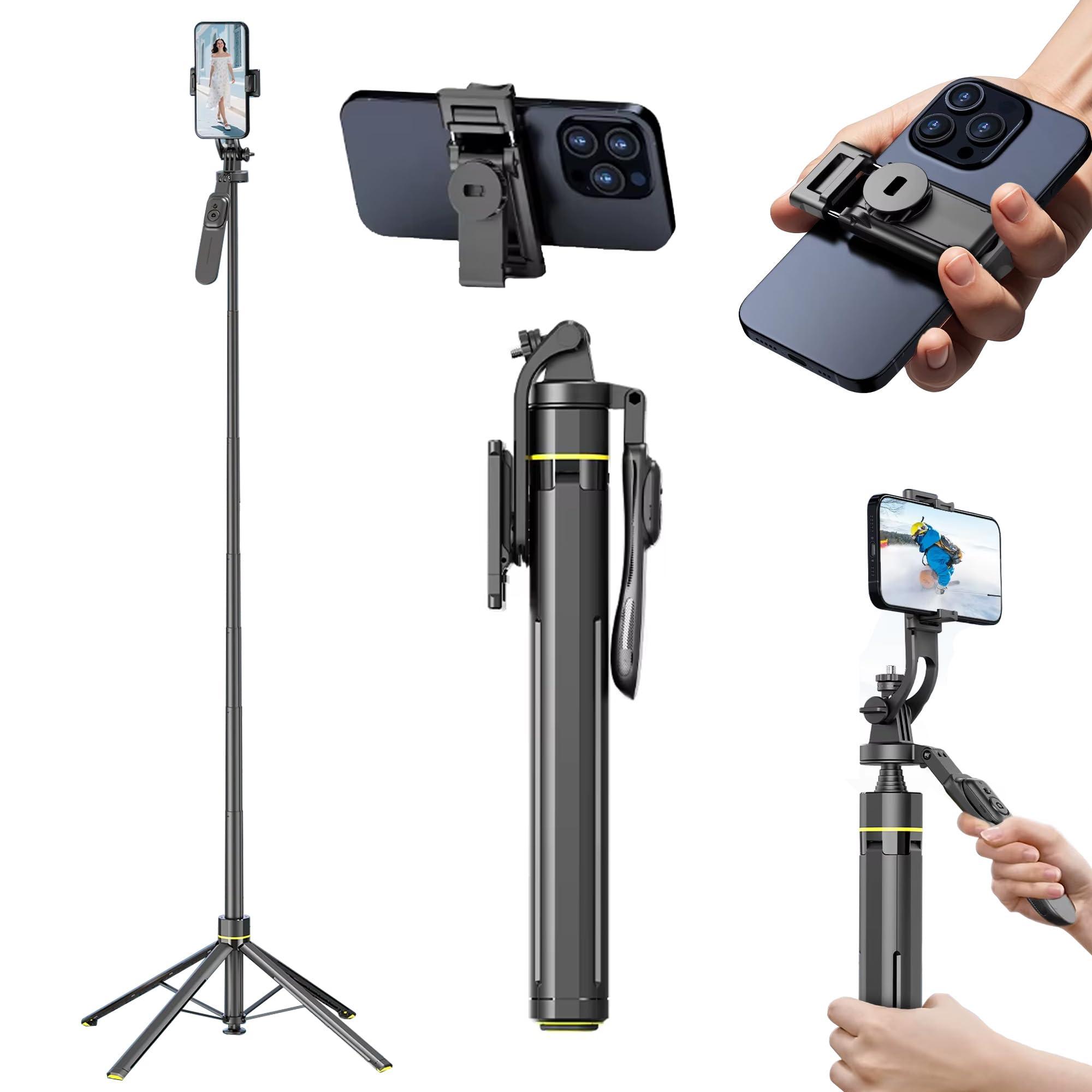 Kratos K34, 71 inch Long Tripod Stand, Pop Up Auto Open Tripod 360° Rotatable, Long Extendable Bluetooth Selfie Stick with 1/4" Screw for Mobile Phone Camera Gopro Vlogging YouTube Travel