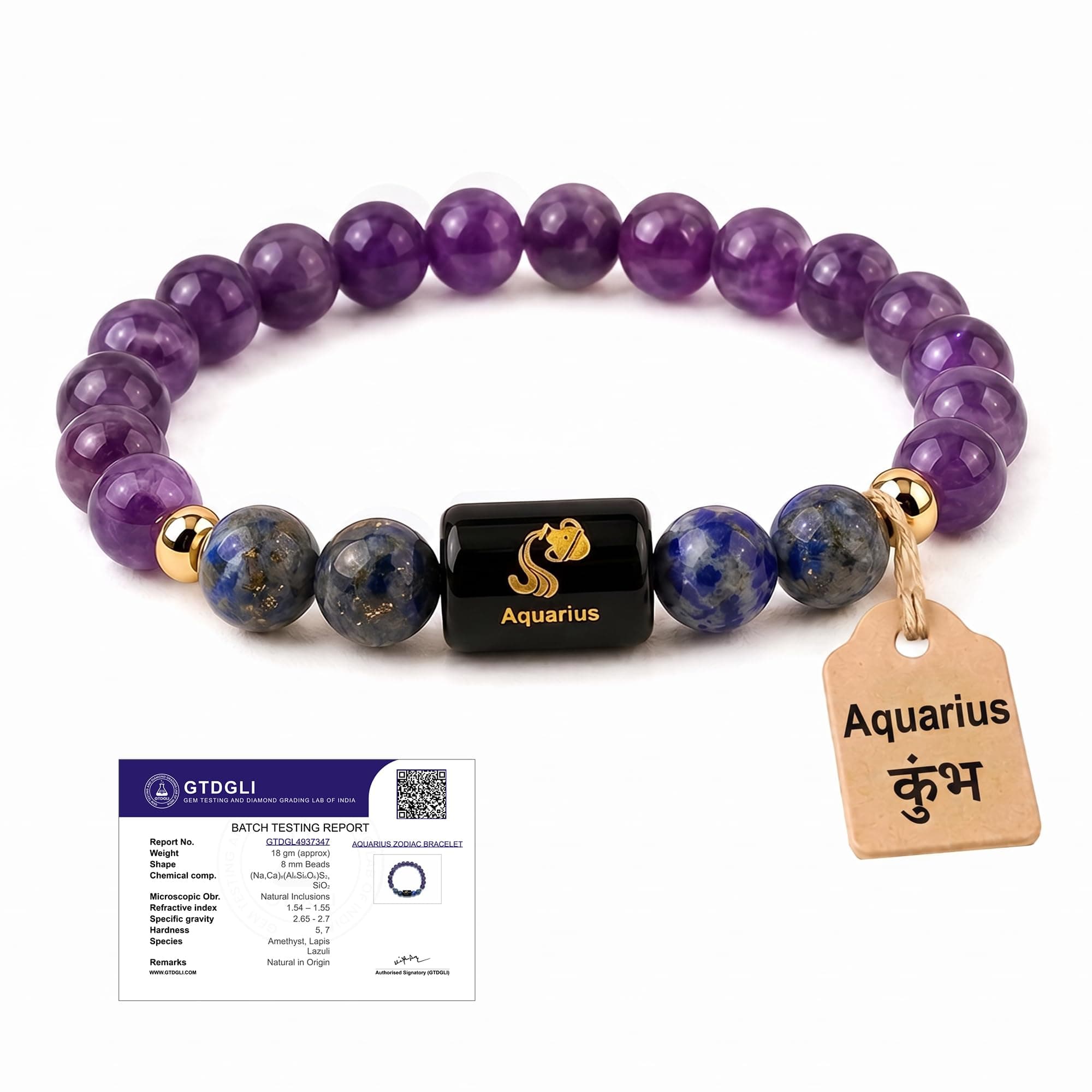 Astrotalk Aquarius Zodiac Bracelet (कुंभ राशि) | Certified Healing Crystal for Calm, Clarity & Emotional Balance | Original Amethyst & Lapis Lazuli | Bracelet for Man & Woman | Gift for Man & Woman