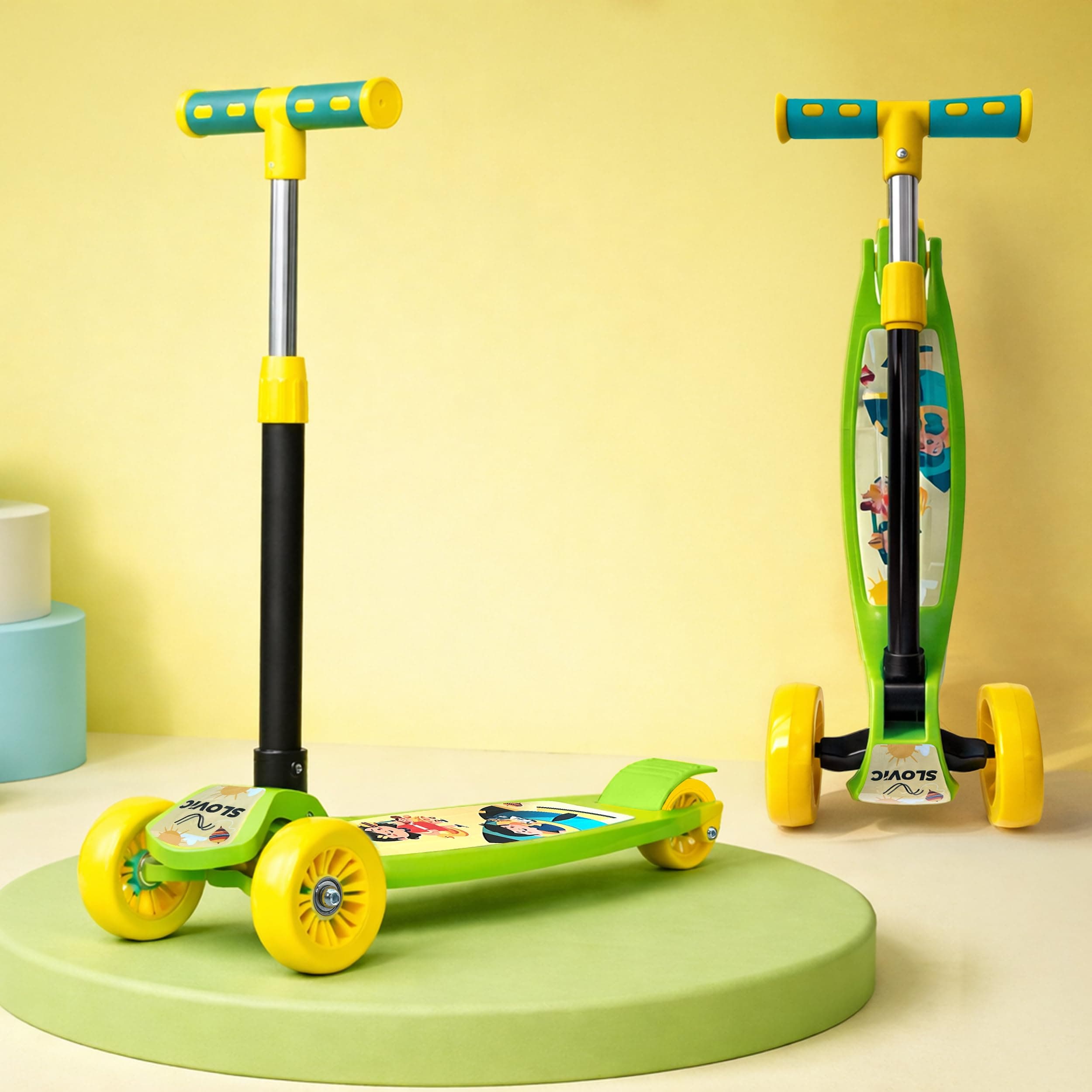 Slovic Kick Scooter for Kids 3+ Years with Adjustable Handle Height | 3 Wheels Kids Scooter Toys | Foldable Kick Skating Cycle | Scooter Birthday Gift for Kids | 50 KG Weight Capacity | BIS Approved