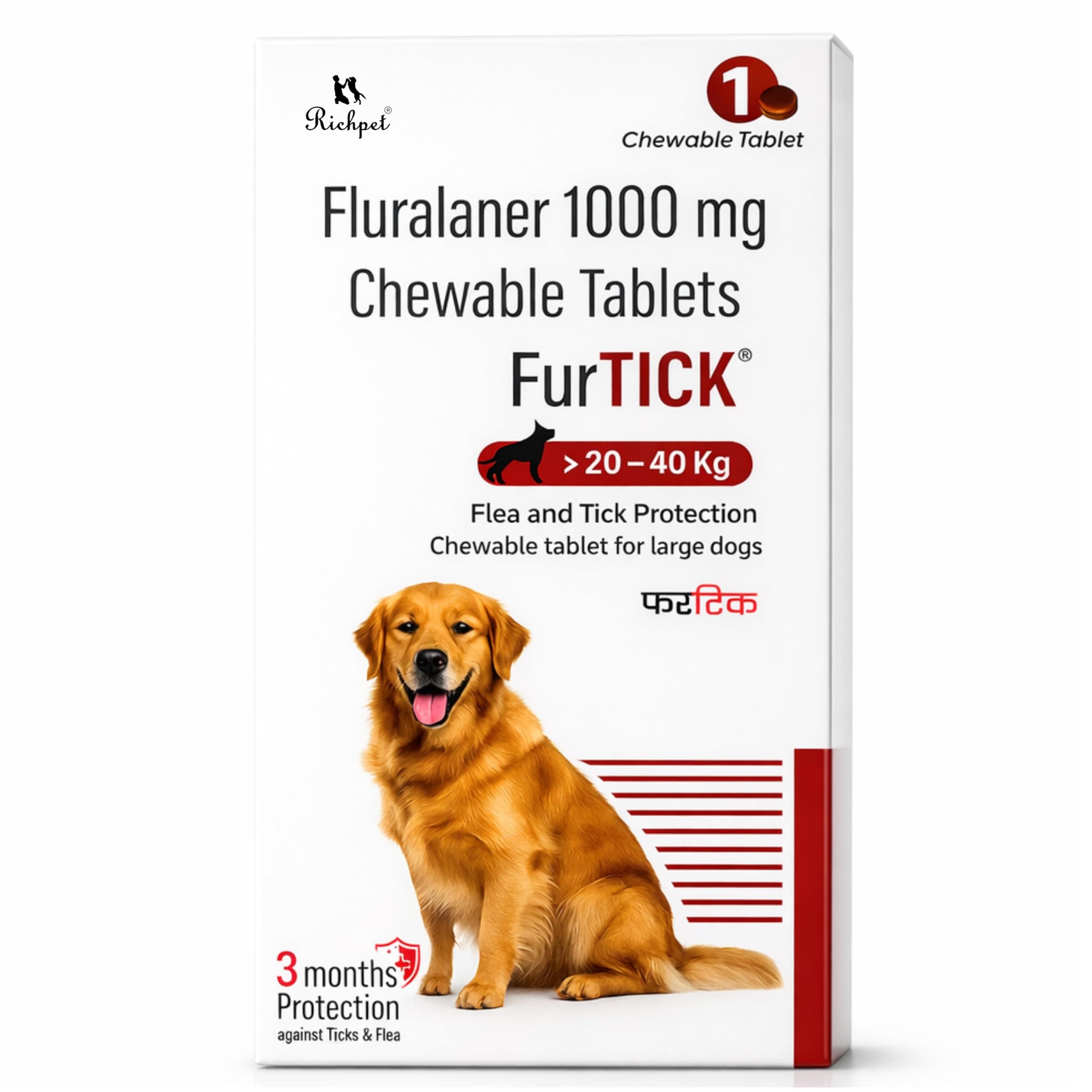 Richpet Furtick Tick Chewable Tablet for Dogs (20-40 kg) | Fluralaner 1000 Mg | 3 Month Tick Flea & Mite Protection