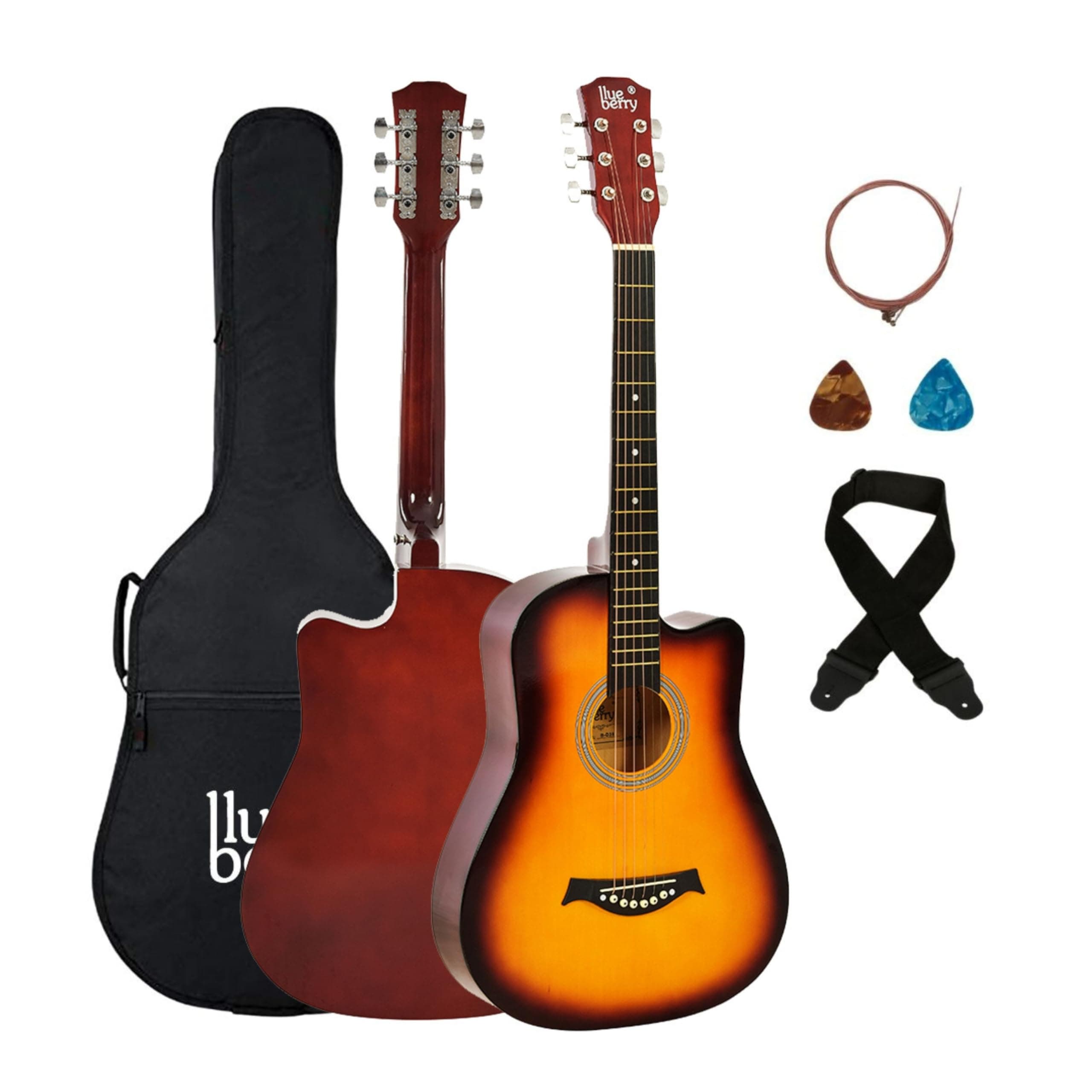 BLUEBERRY B-D38, Acoustic Guitar Kit Inbuilt Truss Rod with Bag, Strap, One Pack Strings And Picks - 38 Inch (Sunburst)