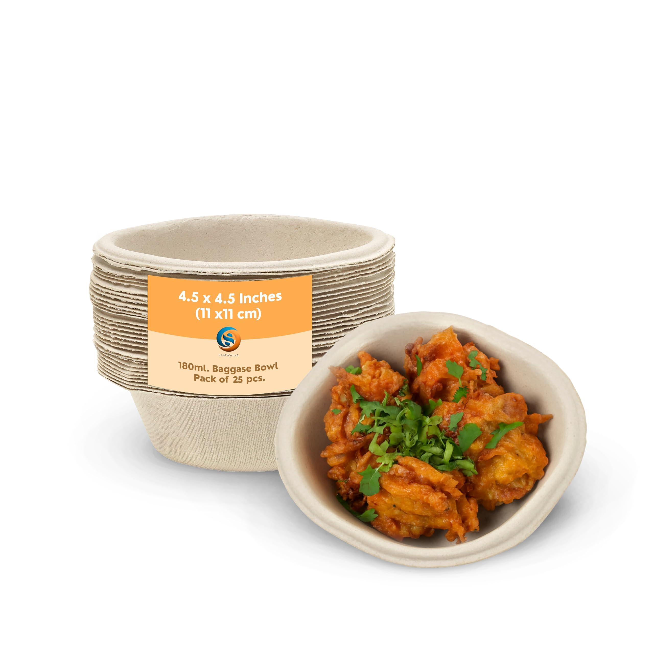 SANWALSA [180 ml, 50 Count, Square, Beige Disposable Bagasse Bowls | Eco-Friendly Sugarcane Paper Bowl for Wedding, Party, Cafes | Ideal for Soups, Dal, Ice-Cream & Desserts