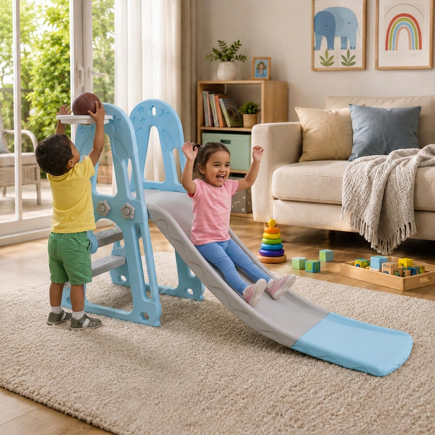 Amazon Brand - Solimo Garden Slide | 2+ Years Blue Grey