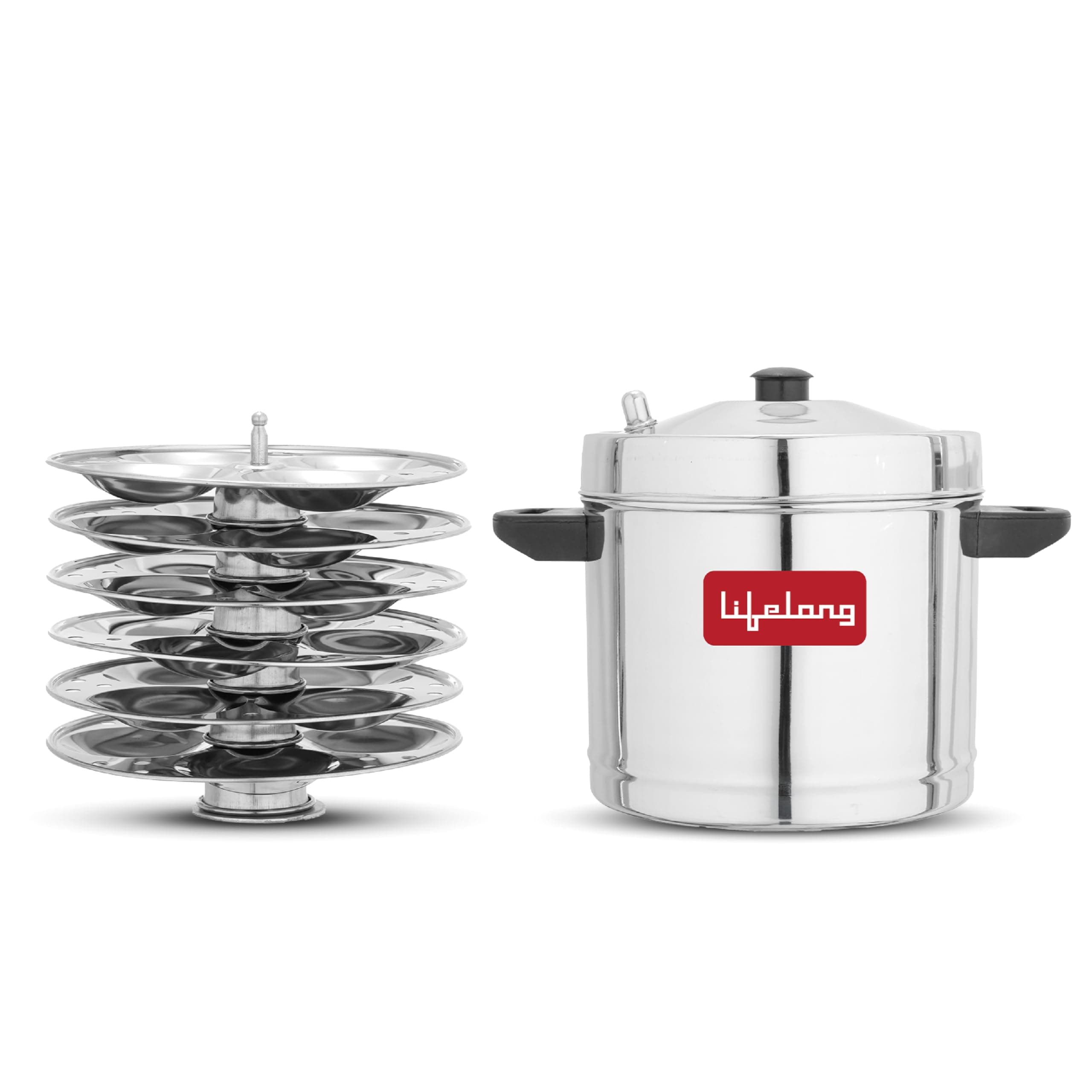 Lifelong Idli Cooker 6 Plate | 24 idlis | Stainless Steel Idli Cooker, Induction and Gas Stove Compatible idli maker (LLIDCKR06, Steel Silver)