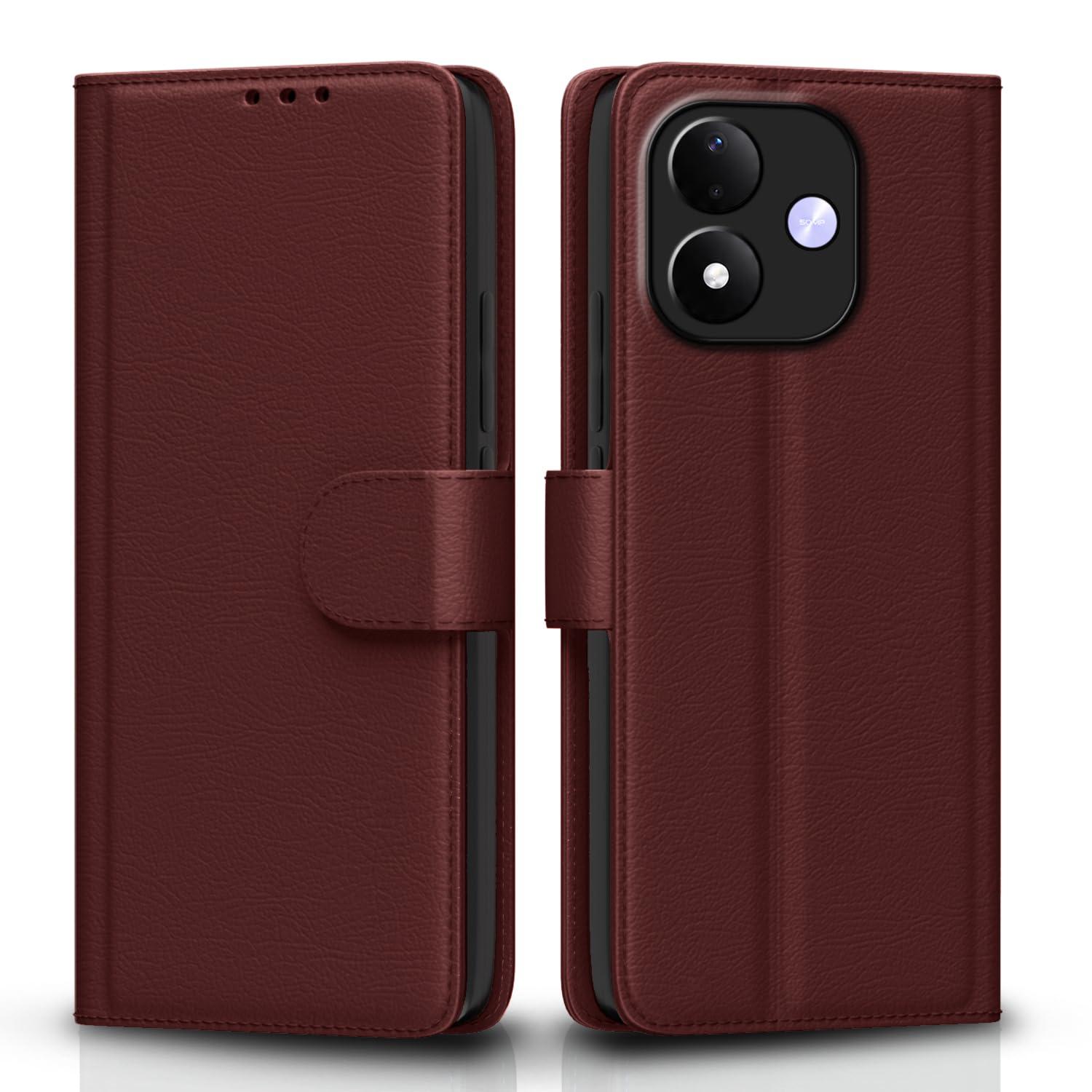 Pikkme Flip Cover for Mi Redmi Note 17 5G Leather Finish | Inside TPU with Card Pockets | Wallet Stand and Shock Proof | Complete Protection Flip Case (Brown)
