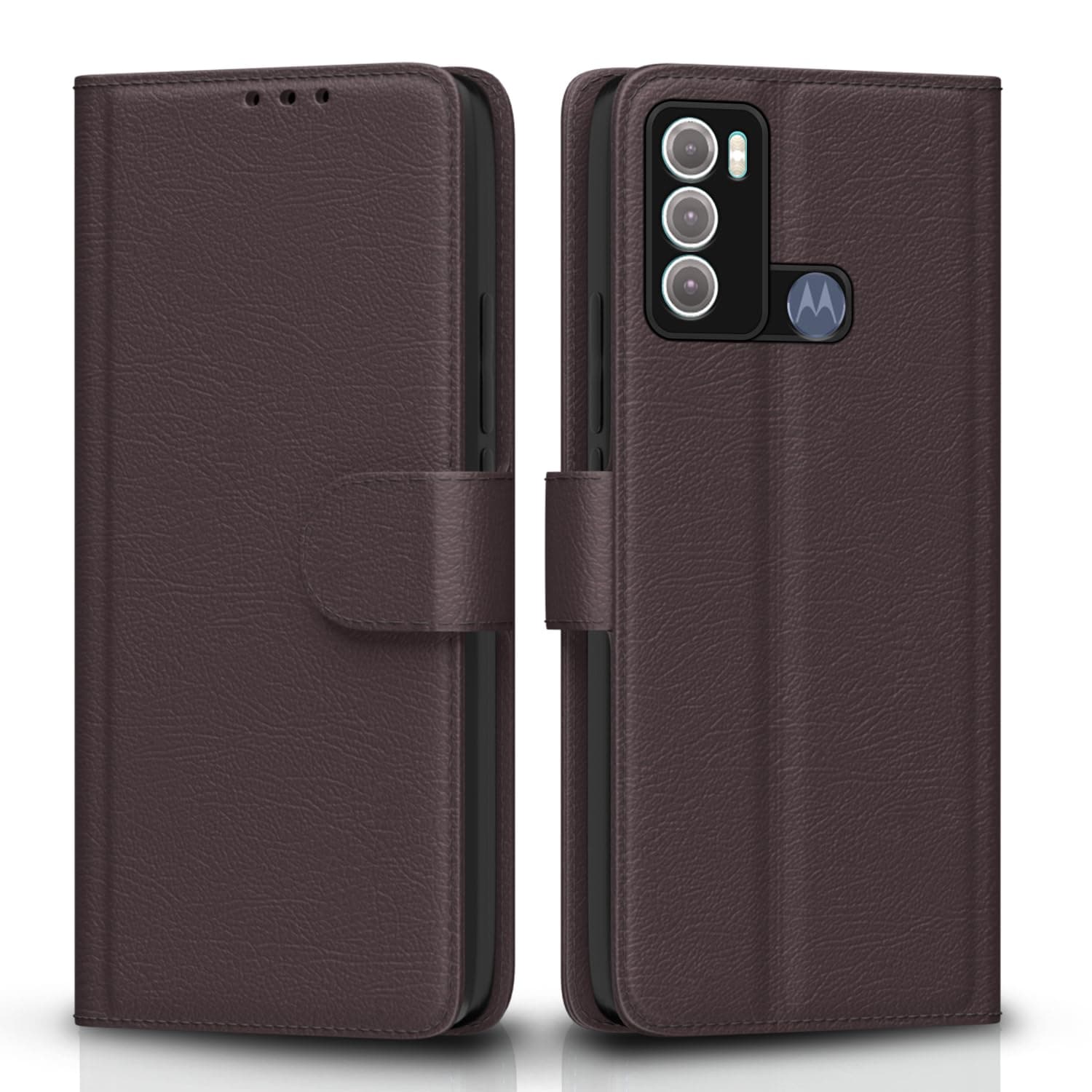 Pikkme Moto G60 / G40 Fusion Flip Case Leather Finish | Inside TPU with Card Pockets | Wallet Stand and Shock Proof | Magnetic Closing | Complete Protection Flip Cover (Coffee)