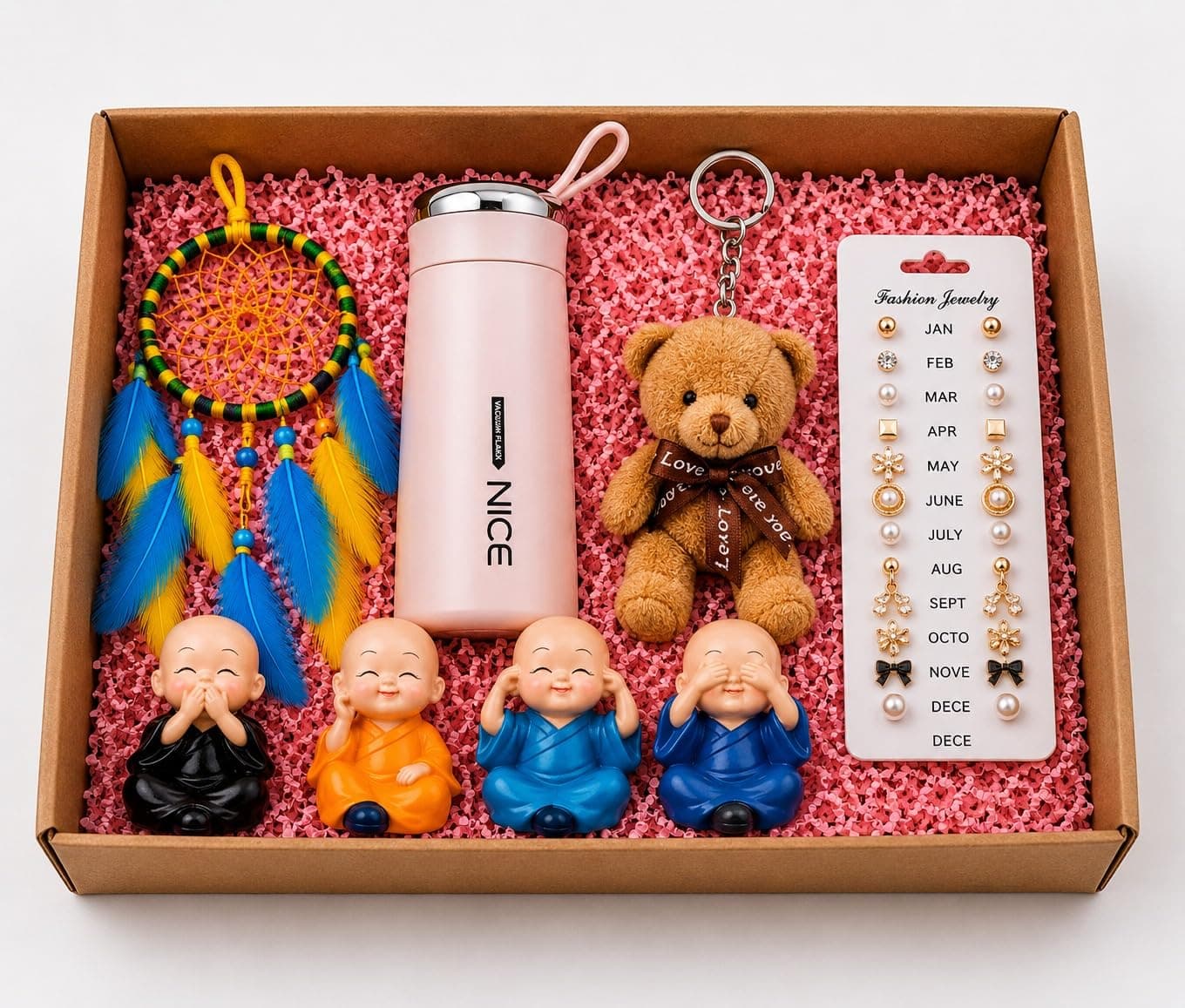 Yadava Gift Hamper for Birthday Anniversary Love | Gifts for Girl,Wife | Gifts for Girlfriend | Birthday | Anniversary | 12 pcs Earring Keychain 4 pcs Monk Dream Catcher