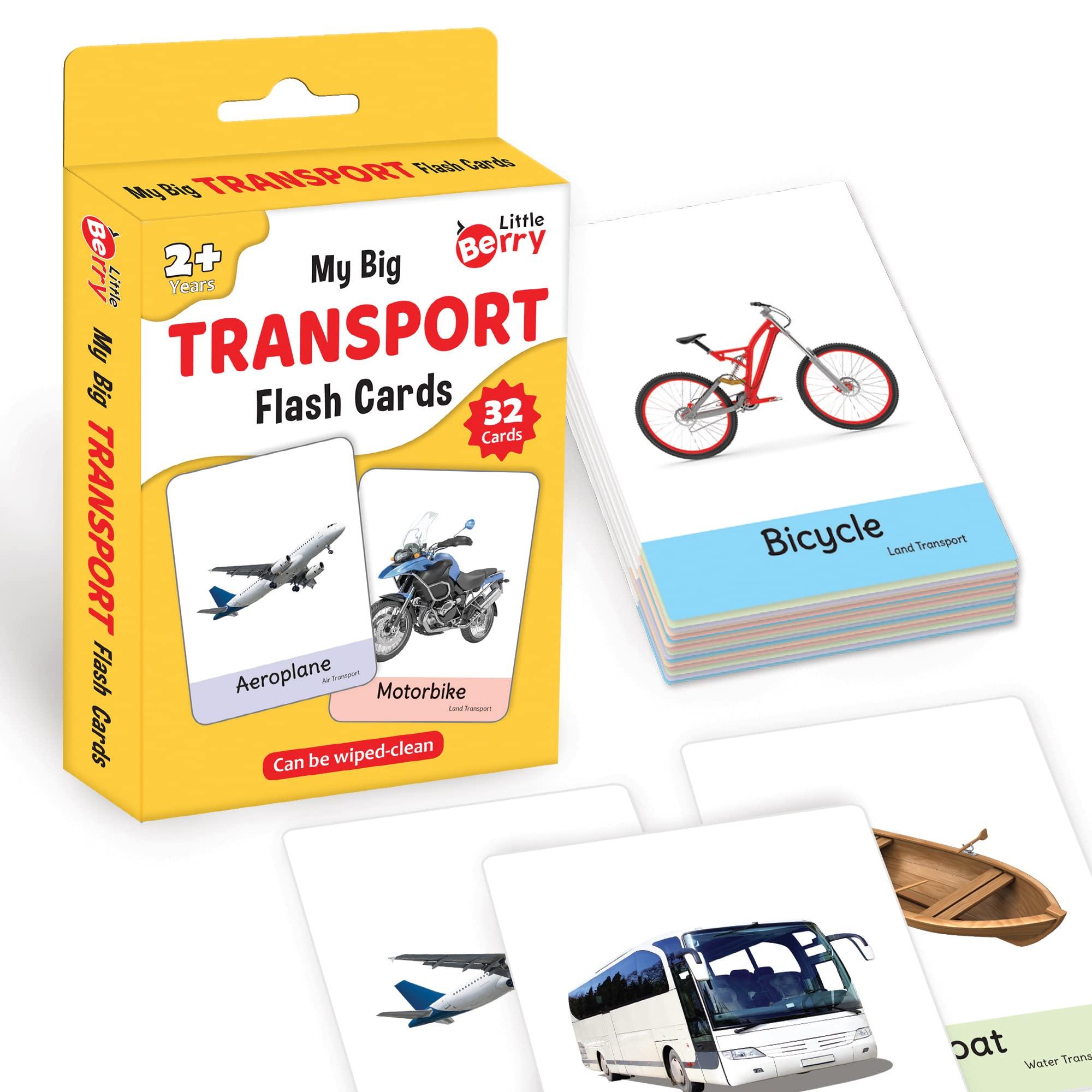 Little Berry Big Flash Cards for Kids: Transport | 32 Double-sided Picture Cards, Durable & Water Resistant | Early Learning & Development Toy for Preschooler & Toddlers 2-6 Years | Can Be Wiped Clean
