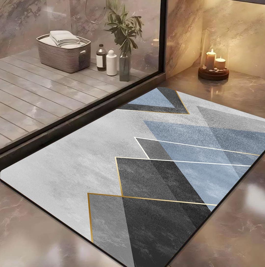 Yellow Weaves Synthetic Rubber 1 Pc Anti Slip Water Soaking Floor Mat,Water Absorbent Non Slip Bath Mat,Quick Dry Mat for Bathroom,Door Mat for Home,Kitchen,Office,Kitchen - Geometric Blue,Rectangular