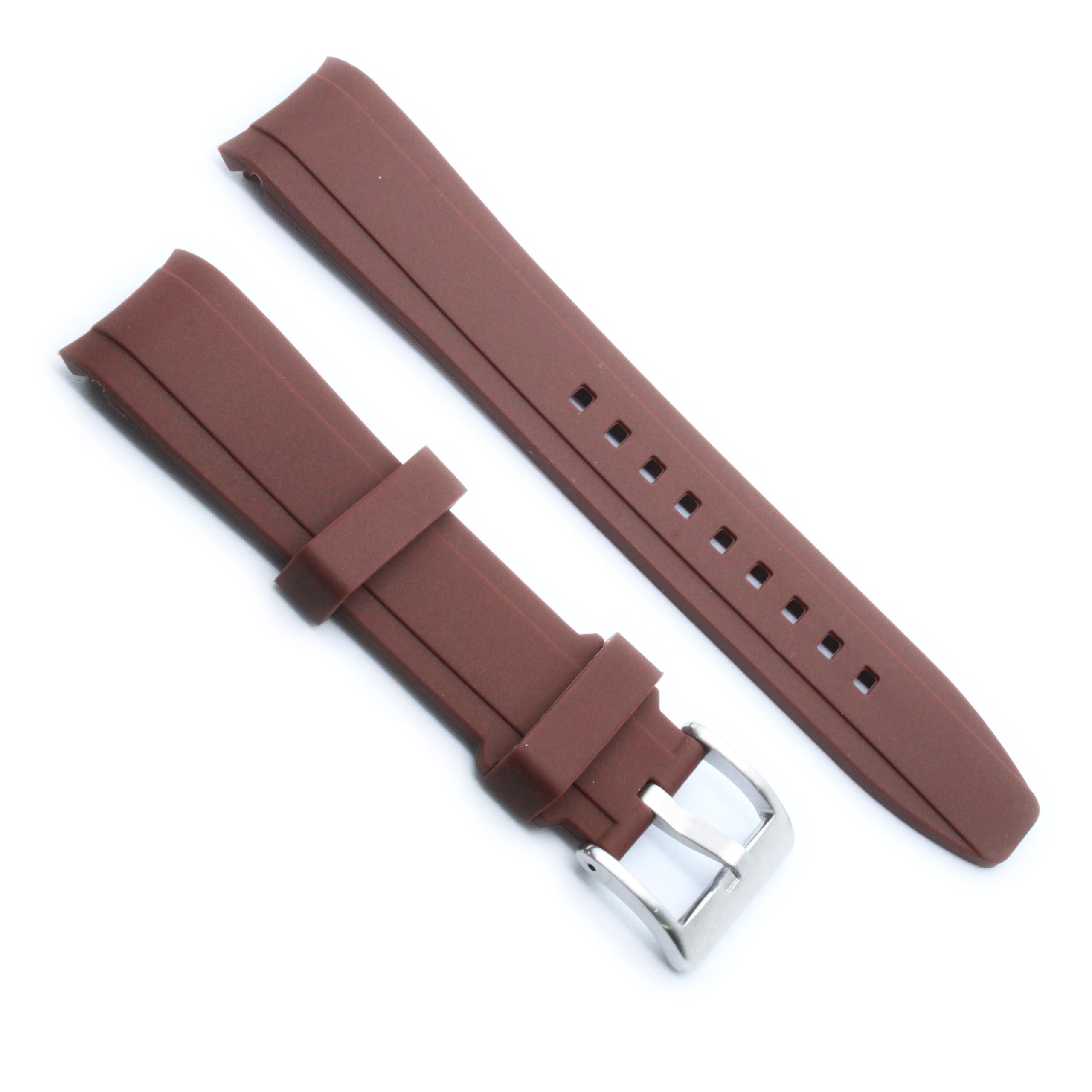 WAMD Curved End Silicone Rubber Watch Straps - 18mm, 19mm, 20mm, 21mm, and 22mm Watch Straps for Watches. (Brown, 19 mm)