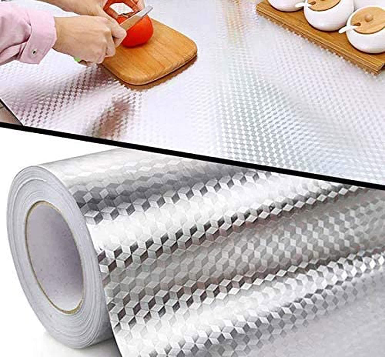 ELTON Kitchen Backsplash Wallpaper Oil Water Proof Heat Resistant Stainless Steel Contact Paper Self Adhesive for Dishwasher Countertop Cabinet Drawer Shelf Liner (60x300cm, Silver Foil Mosaic)
