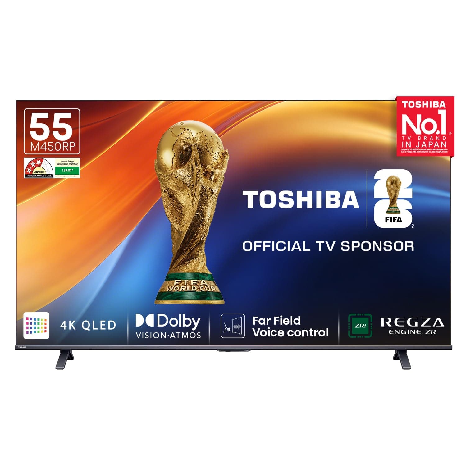 Toshiba 139 cm (55 Inches) 4K Ultra HD Smart QLED TV | Dolby Atmos, HDR10+ | 24W Powerful Speakers | AI Sports Mode | REGZA Engine ZR | AI 4K Upscaling | Voice Control | Vidaa OS | 55M450RP (Black)