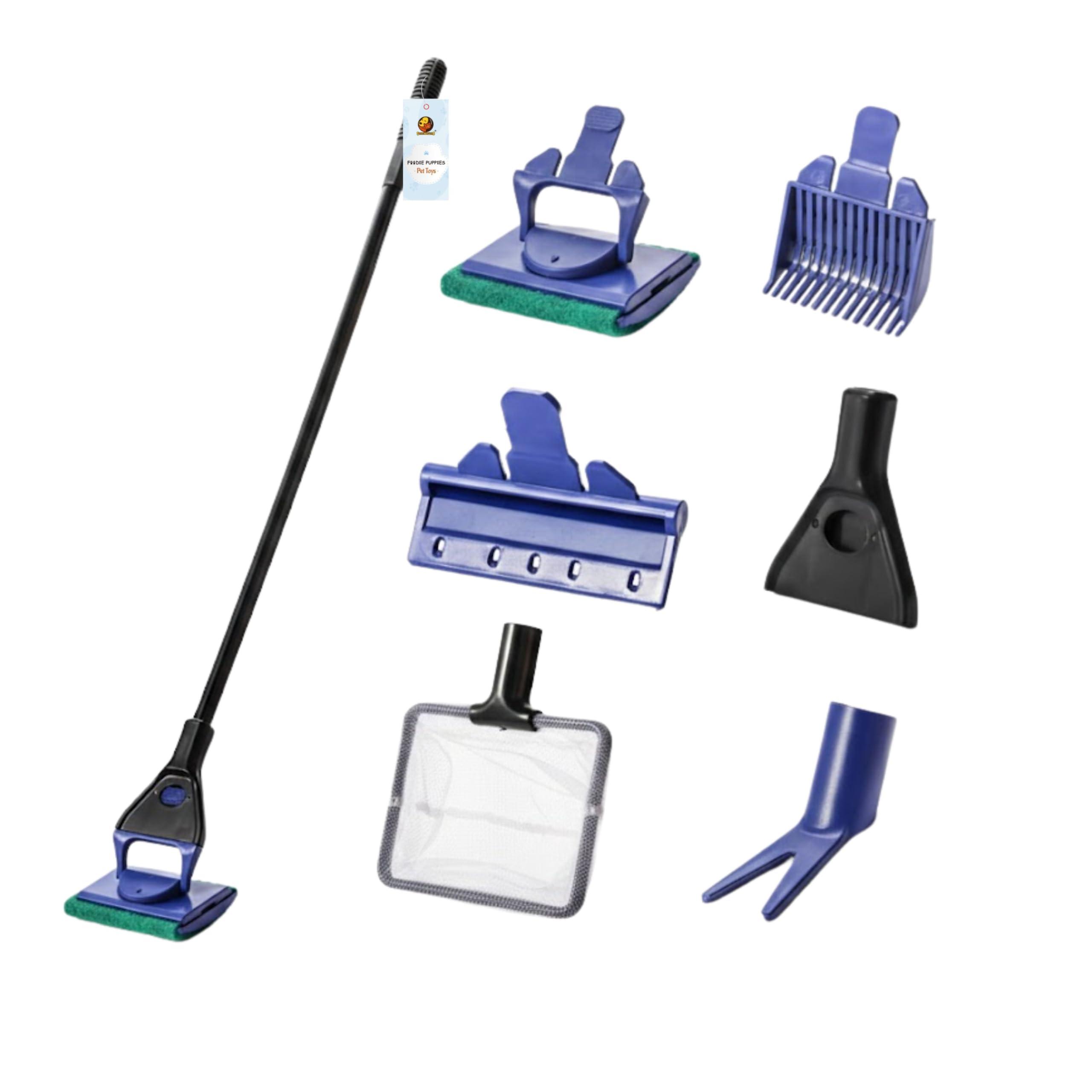 Foodie Puppies 5 in 1 Aquarium Cleaning Kit for Cleaning Aquarium Glass, Removing Algae, with Scrubbing Pad, Plant Fork, Gravel Rake, Glass Scraper, Fish Net