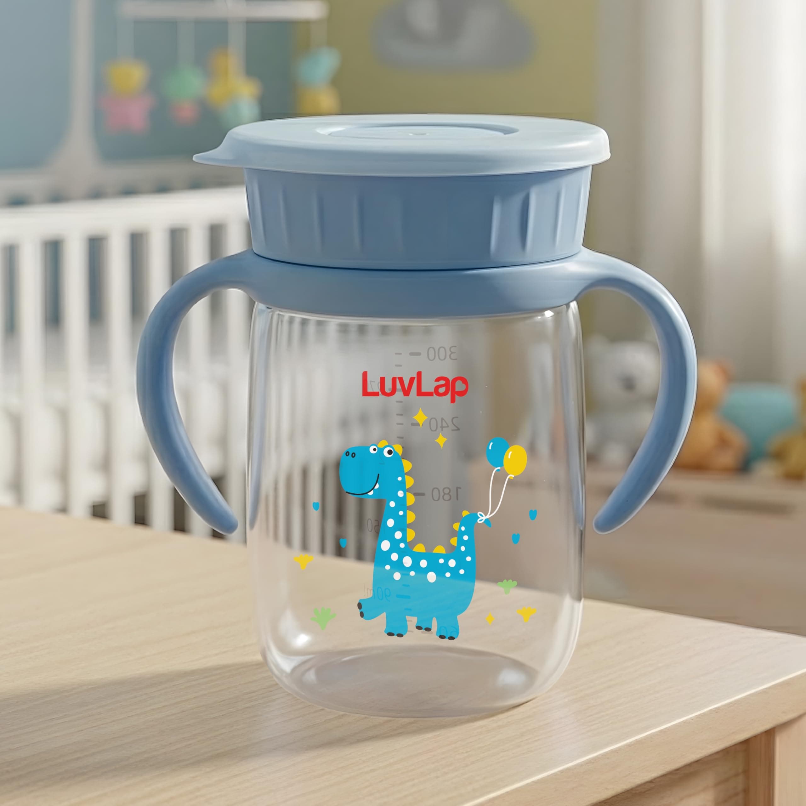 LuvLap Shine 360° Soft Spout Trainer Sipper for Kids, 360ml, Leakproof & spillproof Sippy Cup for Kids, Twin Easy-Grip Handles, BPA-Free, Ergonomic Design, Dust Cover, Lightweight, 18 M+ (Blue)