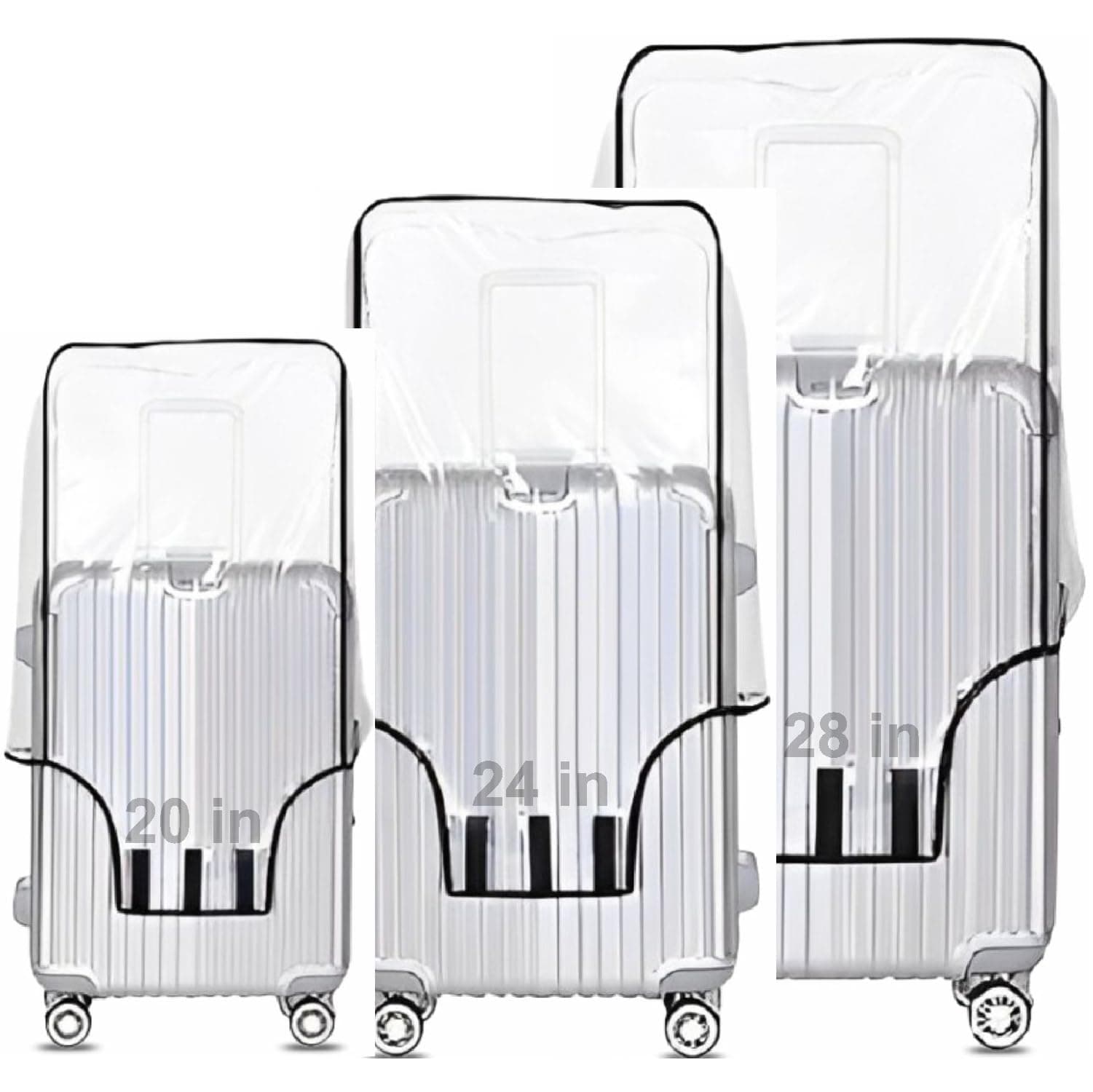 JD FRESH Combo of 3 Trolley Bag Cover/Suitcase Bag Cover/Waterproof Dustproof Luggage Cover/Zippered Clear PVC Suitcase Covers Protectors (28 inch, 24 inch, 20inch)