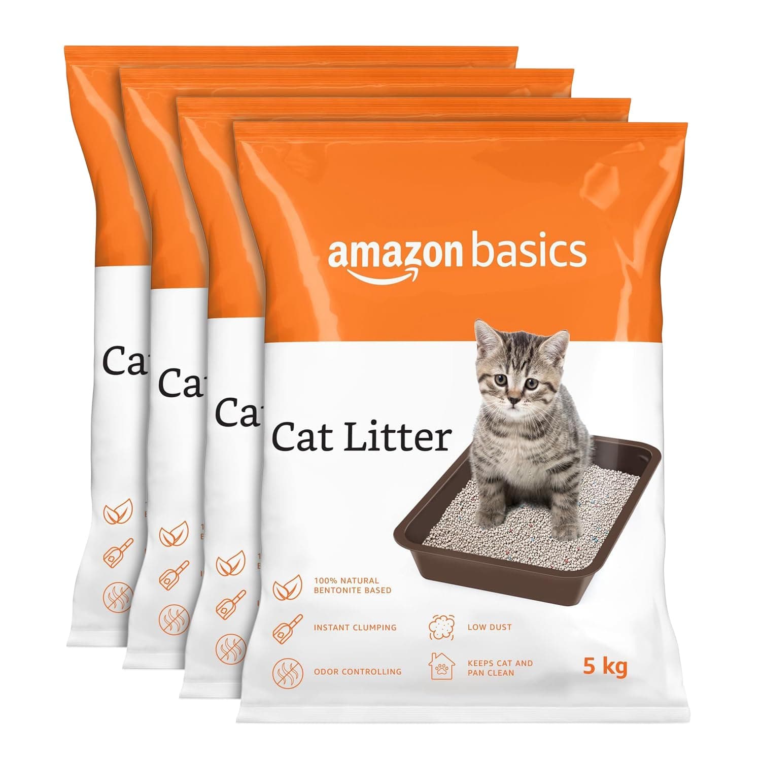 Amazon Basics Scoopable Smart White Bentonite Scented Cat Litter | 20 Kg | 5 Kg X 4 Packs | Organic | from Turkey | Dust-Free | Unscented