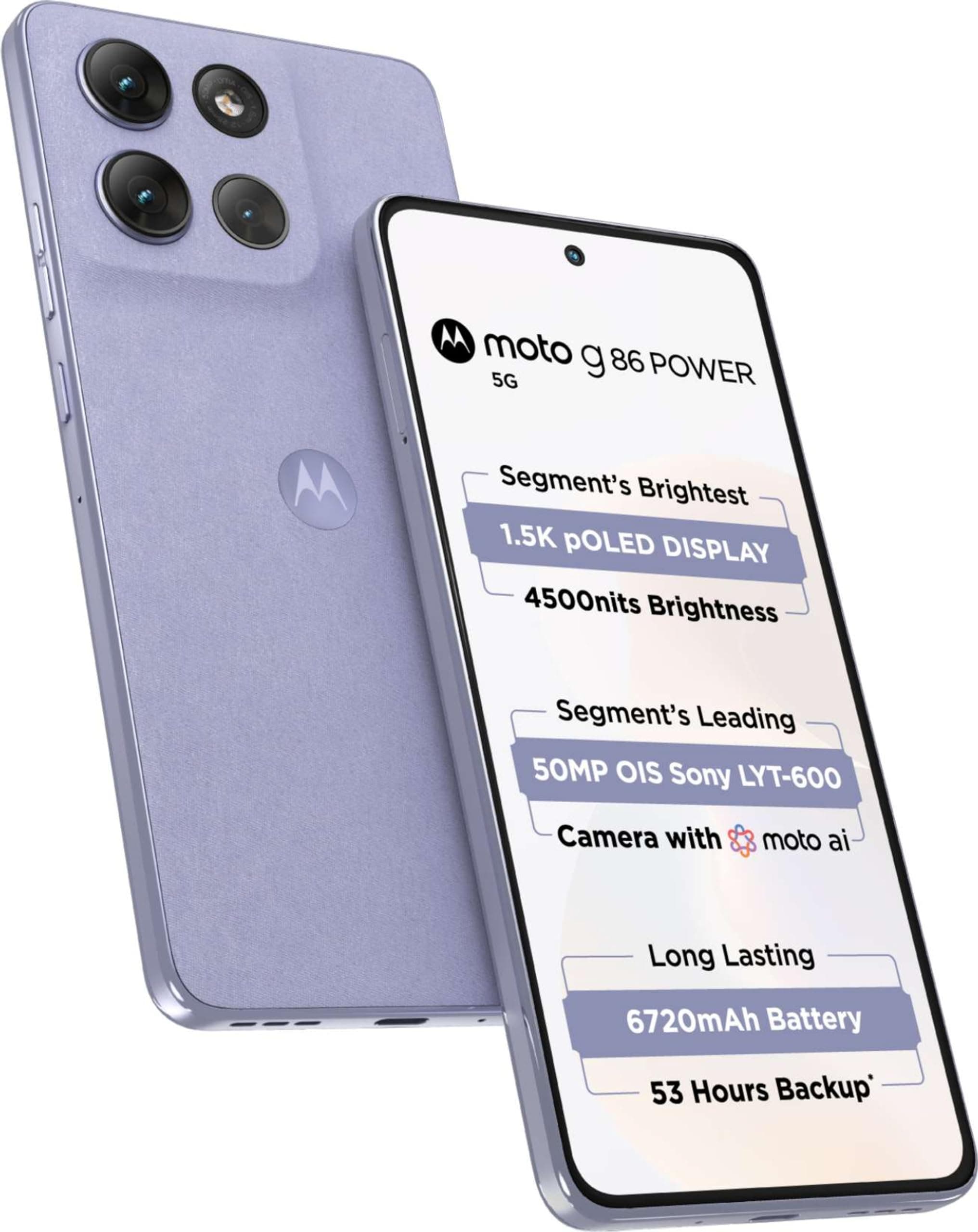 Motorola G86 Power (Cosmic Sky, 8GB RAM + 128GB Storage) | 6.7" 1.5K pOLED Display | 50MP Sony OIS Camera | 6720mAh Battery | TurboPower 33W Charging | Dimensity 7400 Processor