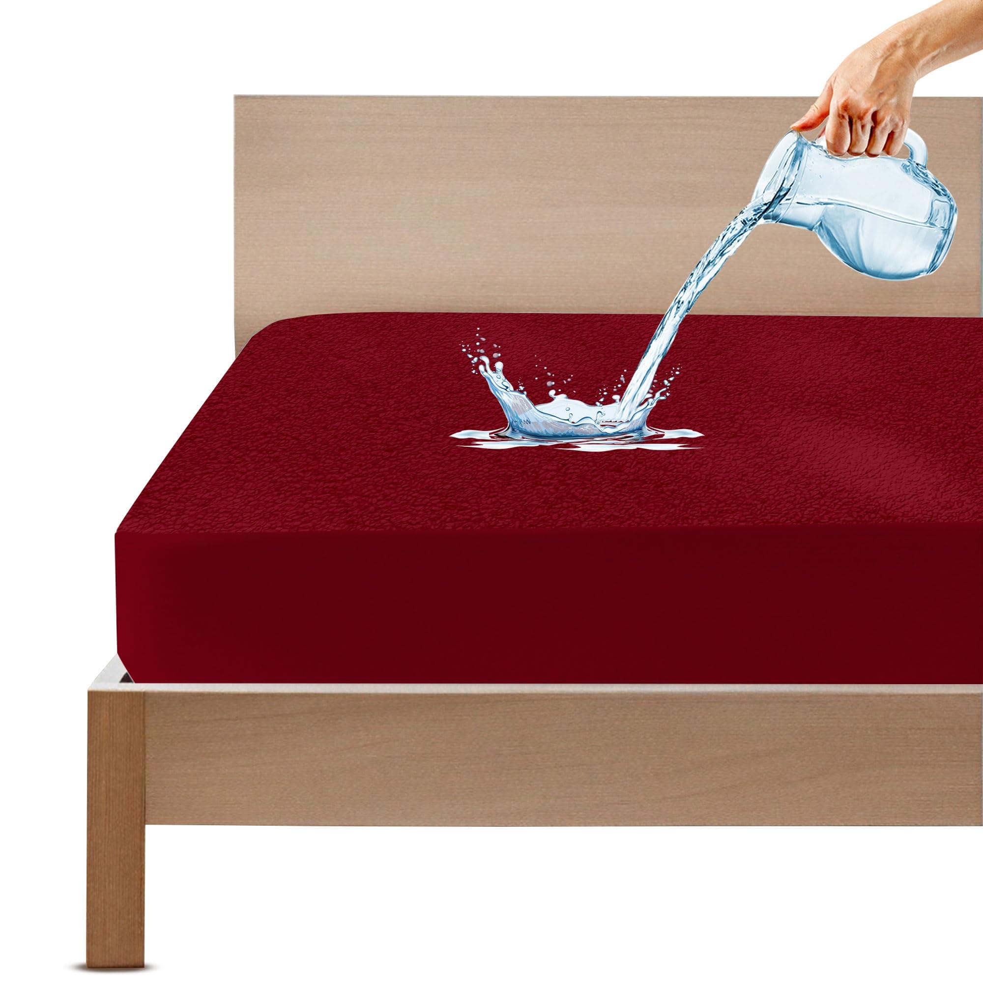 GADDA CO 100% Waterproof Mattress Protector for Single Bed | 360° Elastic Fitted Cotton Feel Terry Bed Cover | Dust & Mite Resistant Single Bed Mattress Protector | 72x36 inch (6x3 ft), Maroon