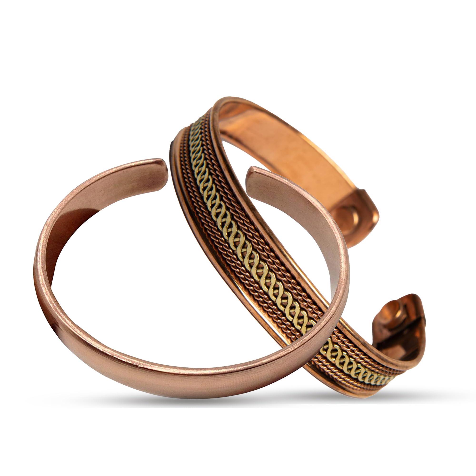 Wonder Care 100% Pure Copper Bracelet for Men & Women Solid Copper Cuff Adjustable size Rakhi for brother Bhaiya Bhabi Rakhi Set | Jewelry Gift