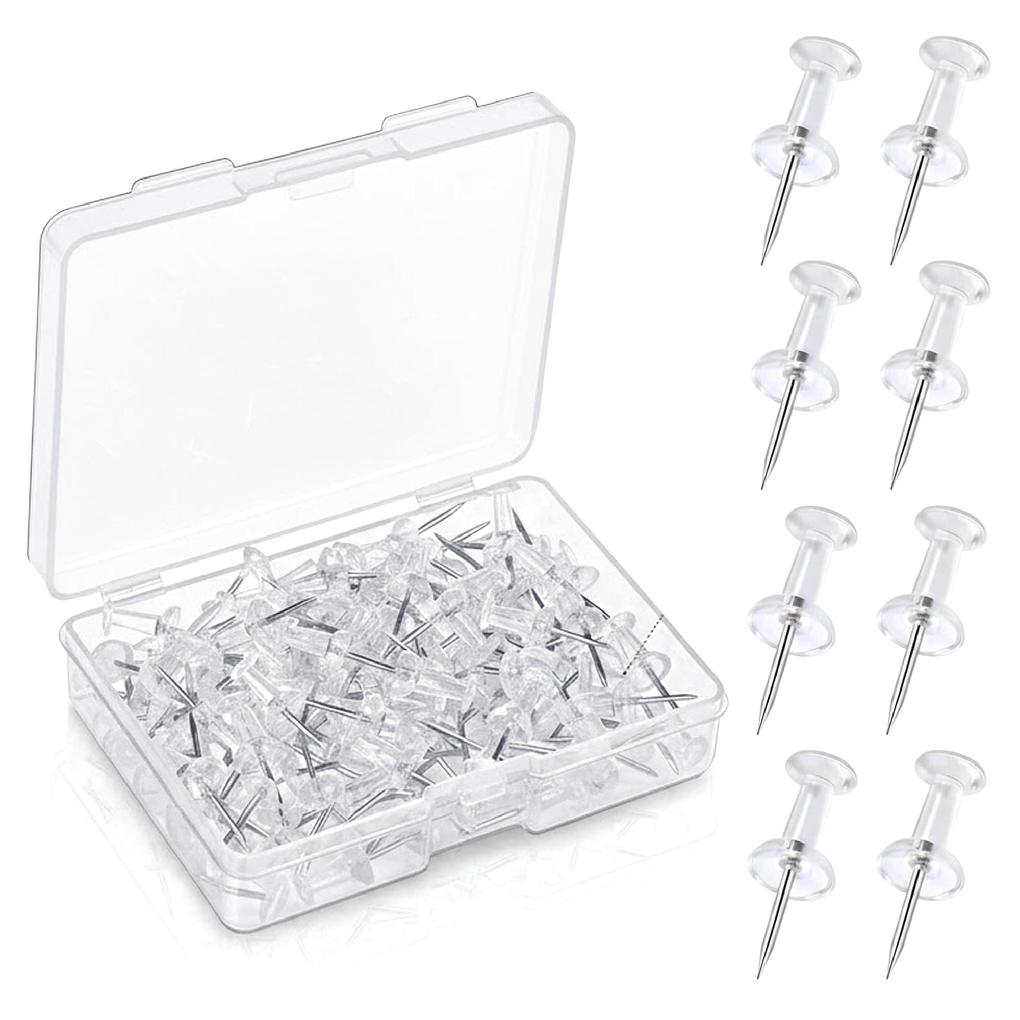 GLUN® 100 Pieces Steel Push Pins with Transparent Top, Durable, Strong & Sharp Thumb Tacks Pins for Notice Boards, Office & Home