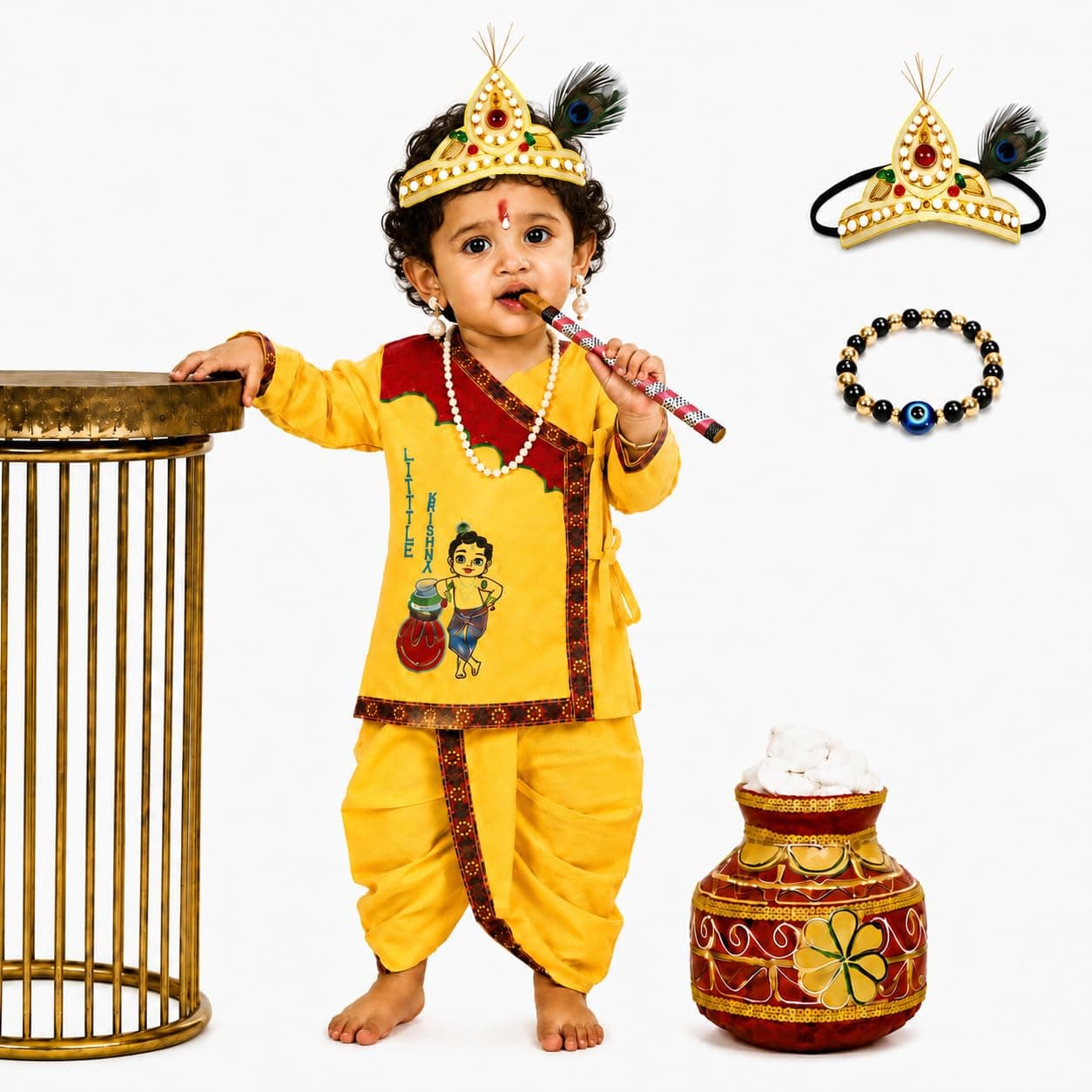 Raj Costume Krishna Fancy Dress Costume for Kids, Shri Krishna Dress for Baby Boy and Girl, Bal Krishna Costume, Janmashtami Dress