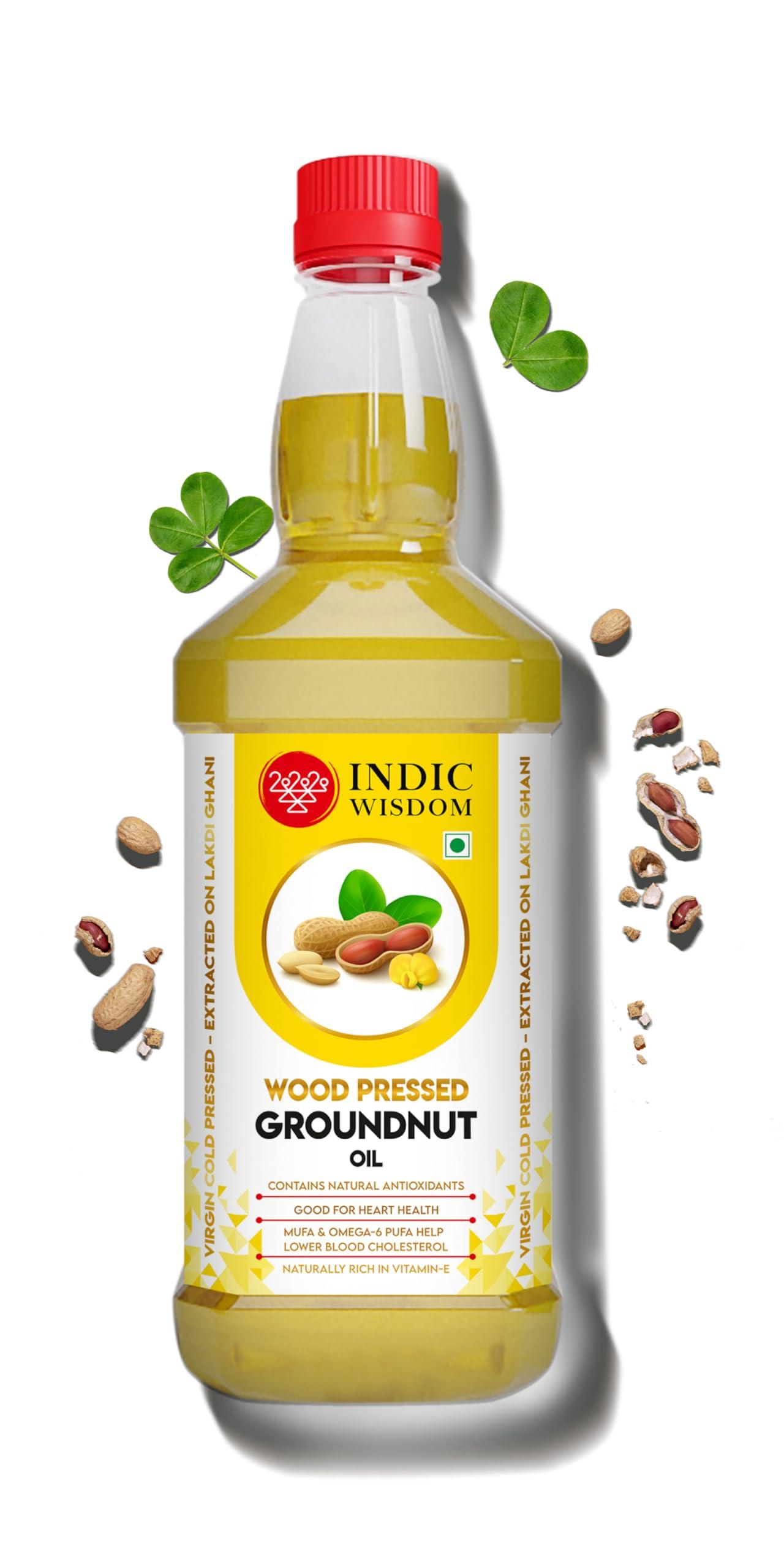 IndicWisdom Wood Pressed Groundnut Oil 1 Liter (Cold Pressed Groundnut Oil - Extracted on Wooden Churner)