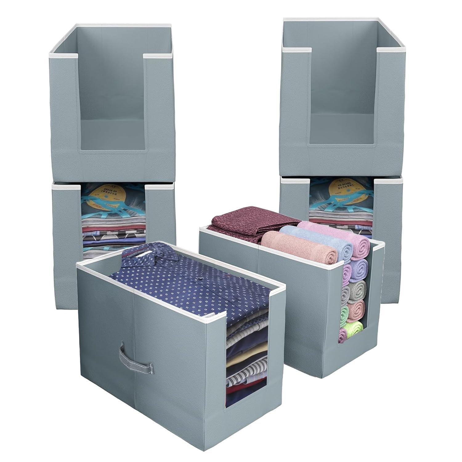LAXIS® 6 Pcs Non-Woven Shirt Stacker, Organizer for Wardrobe, Clothes Organizer, Grey Color & Foldable, Closet & Wardrobe Organizer, Dress Collapsible, Foldable Cupboard Storage Box Size 40x20x25Cm