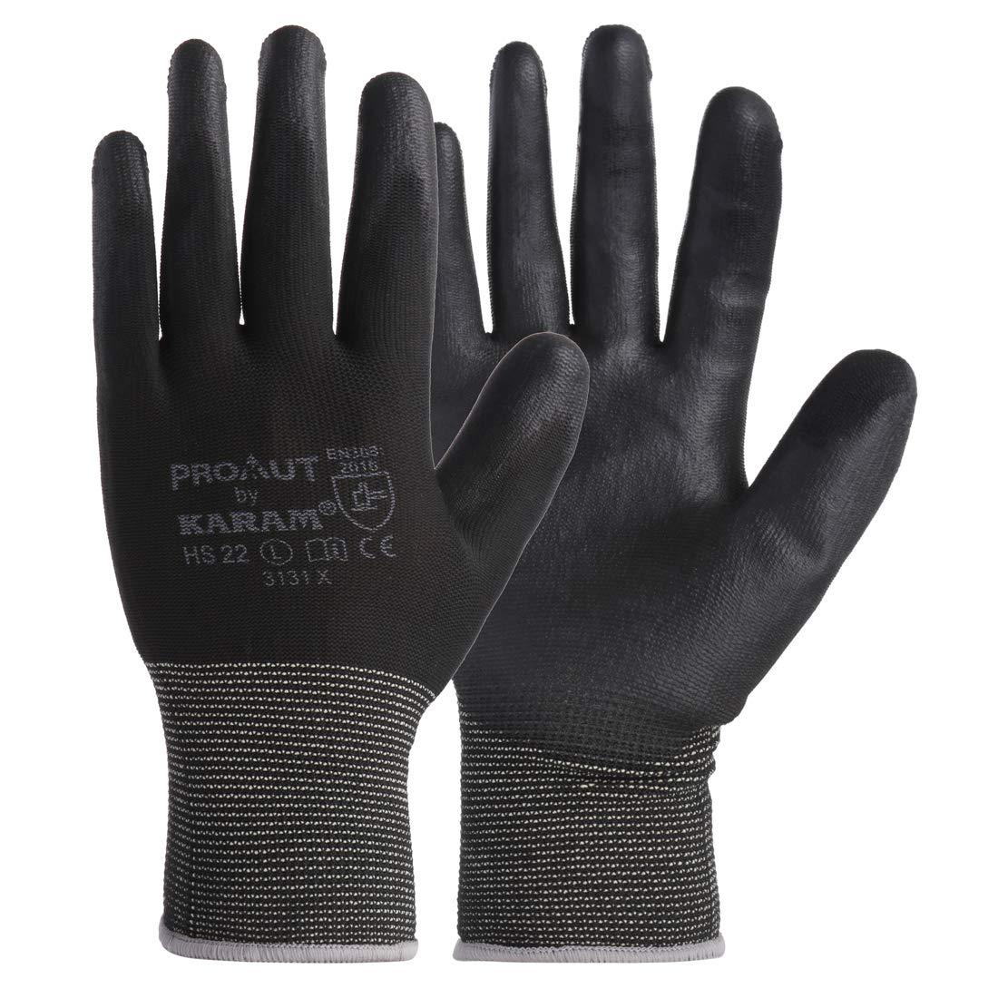 Karam HS22 Safety Gloves for Mechanical Hazards | Safety Work Gloves with Black Liner with Black PU Coating | Multipurpose Use | Cut Resistant | Abrasion, Tear & Puncture Resistant | Size-XL