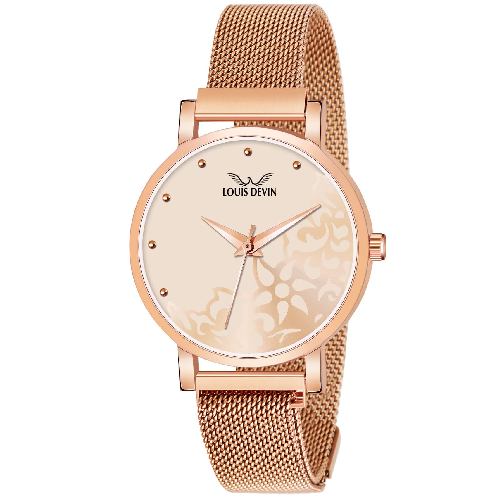 Louis Devin Rose Gold Metal Mesh Chain Analog Wrist Watch for Women | LD-RG154-RG