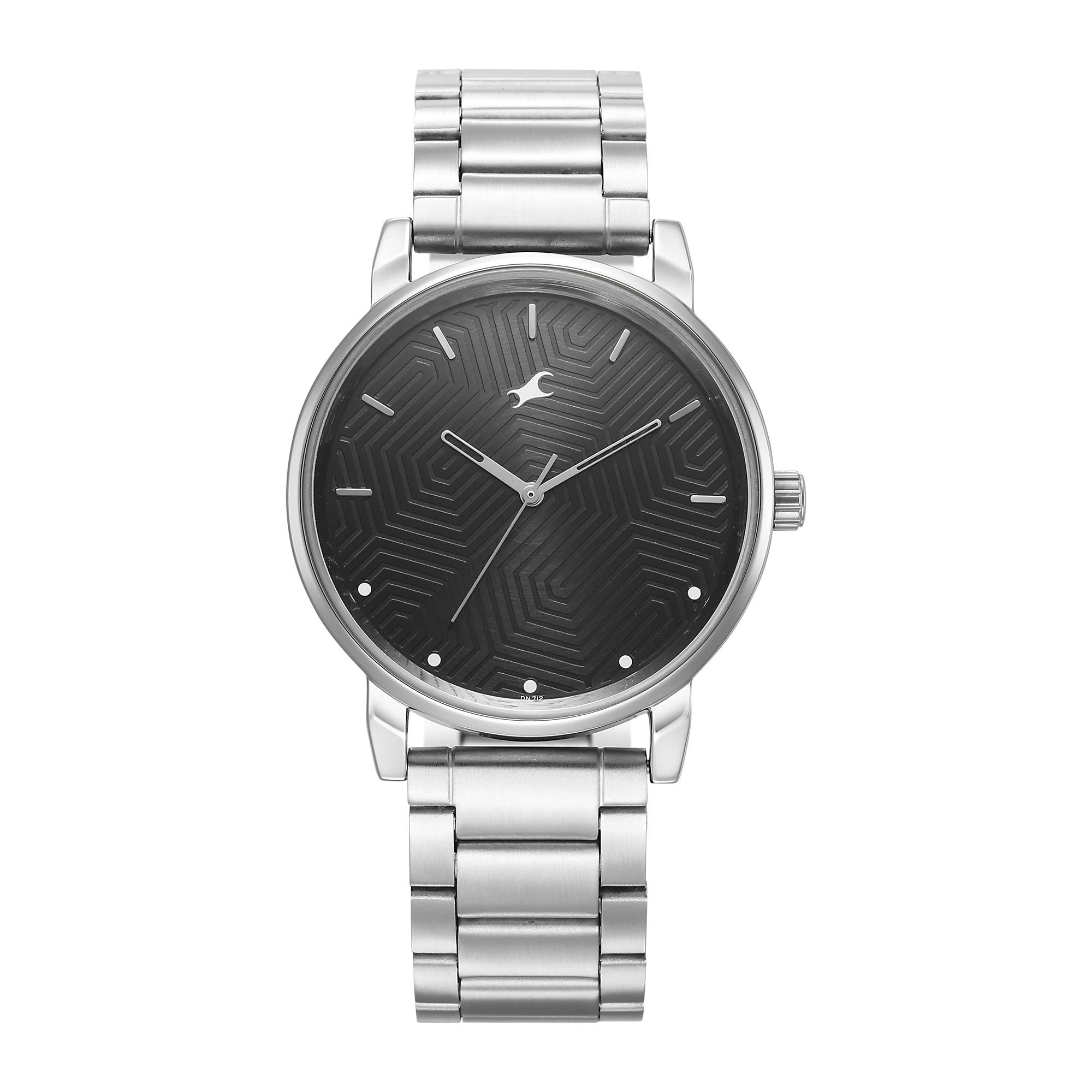 Fastrack Stunners Quartz Analog Black Dial Silver Metal Strap Watch for Guys - 3278SM05