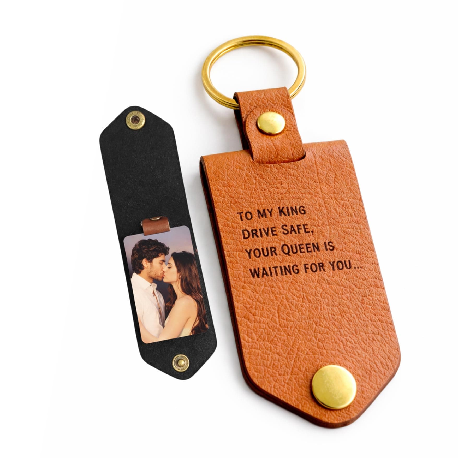 The Bae Gift Personalised Leather Keychain with Custom Name & Charm, Unisex, Modern Style, Customisable (TAN)