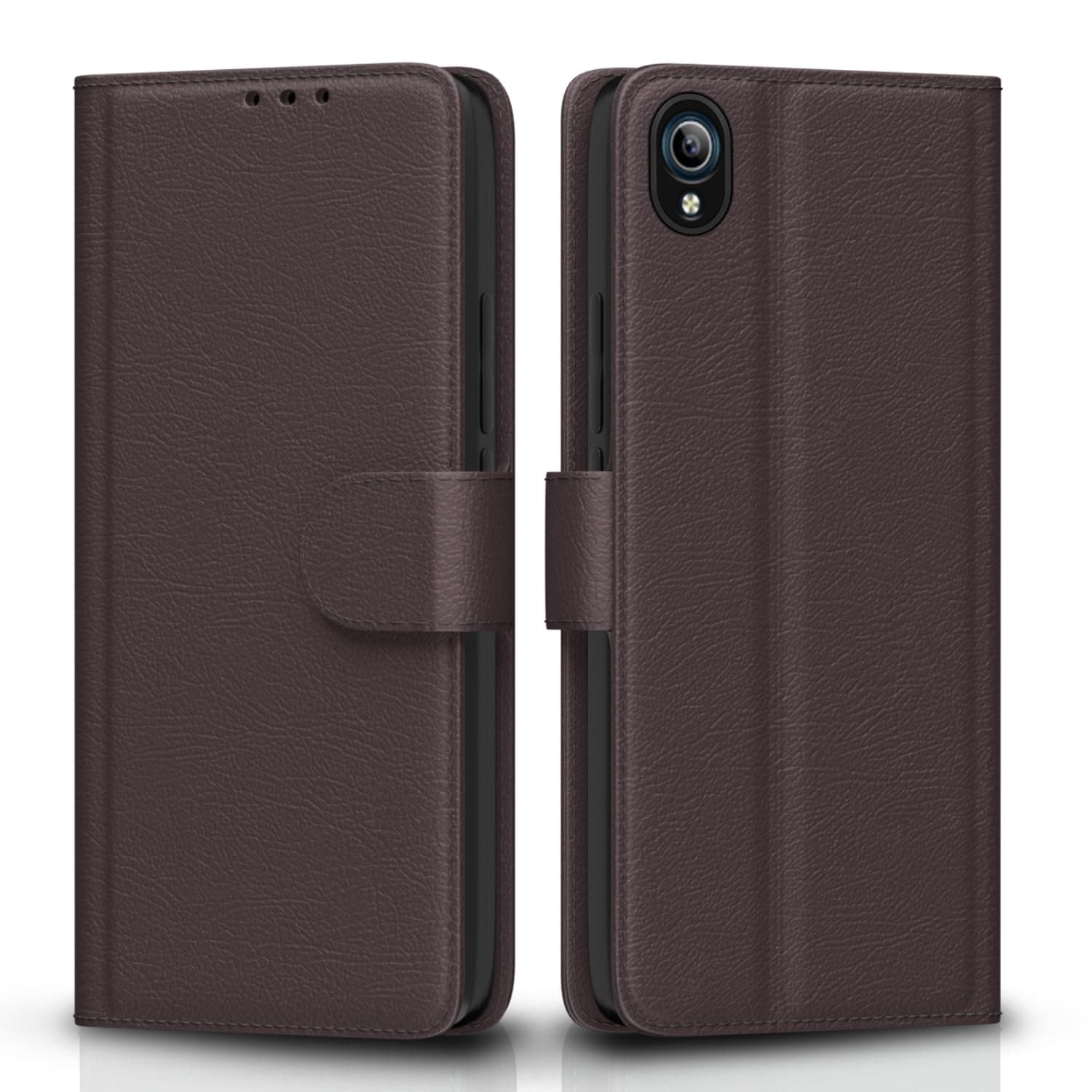 Pikkme Vivo Y91i Flip Case Leather Finish | Inside TPU with Card Pockets | Wallet Stand and Shock Proof | Magnetic Closing | Complete Protection Flip Cover for Vivo Y91i (Coffee)