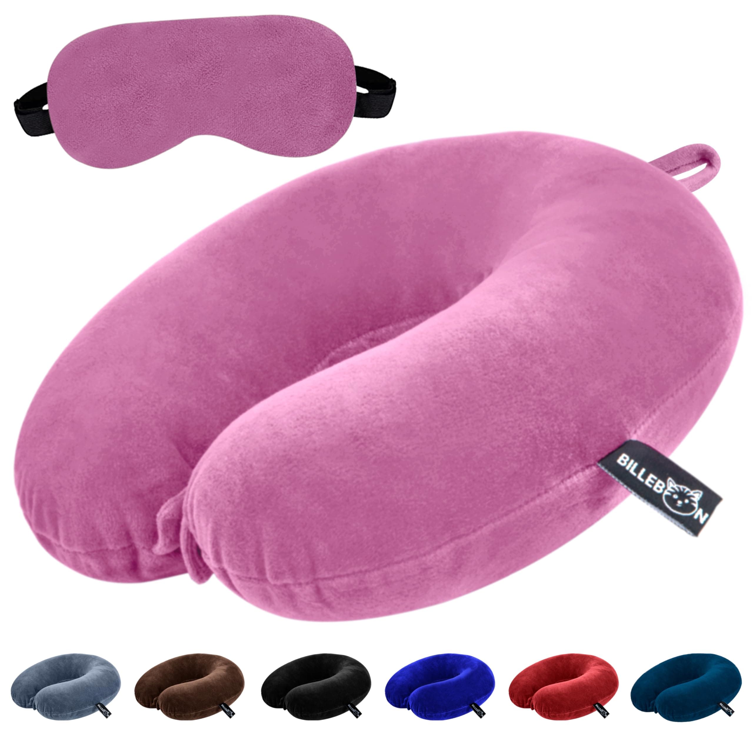 Billebon Premium Neck Pillow for Travelling Airplane Travel Pillow Comfortable Head Rest Neck Holder Pillow (Pink with Eye Mask)