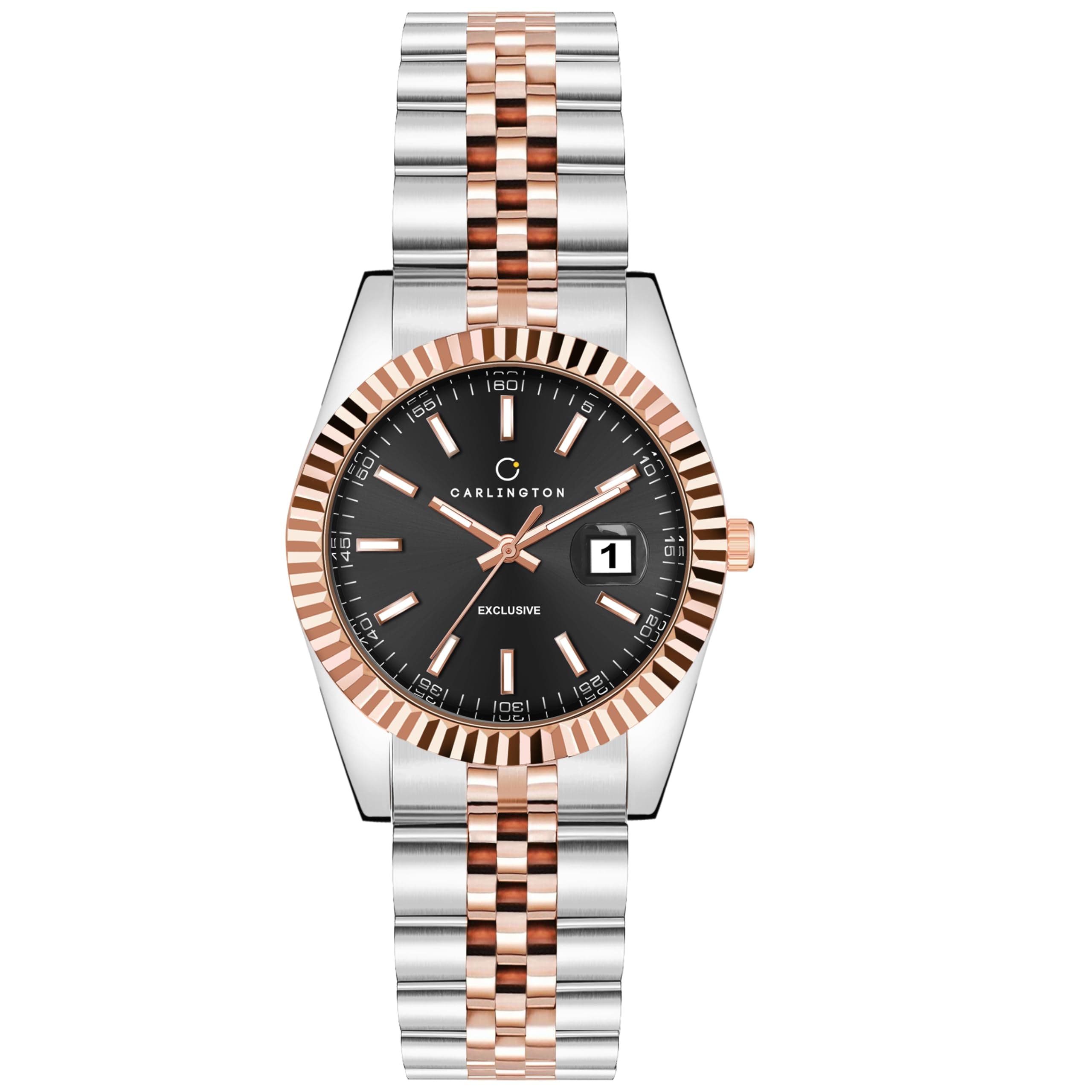Carlington Stainless Steel Analog Wrist Watch for Women's & Girl's-Ct 8811 Two Tone Strap Black Dial