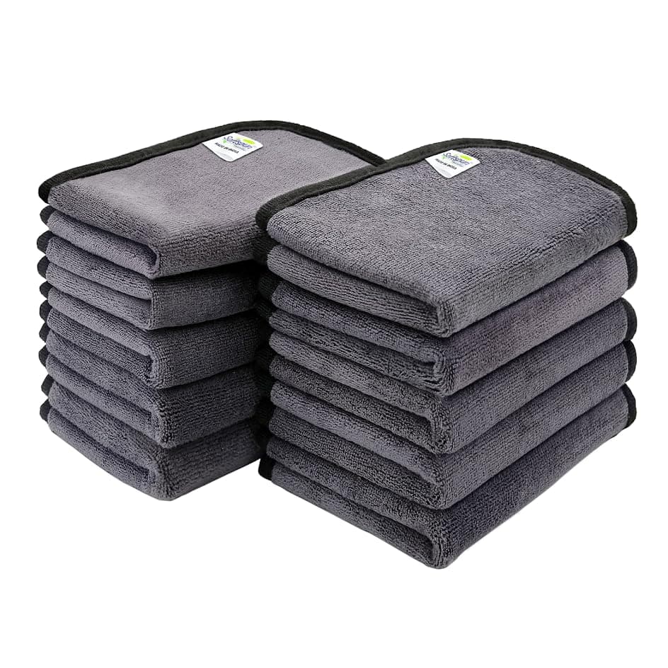 SOFTSPUN Microfiber Super Absorbent Small Wipes, 500 GSM 20X30 Cms 10 Pieces Grey! Silk Banded Edge Towel Set Extra Thick Microfiber Cleaning Cloths Perfect for Bike