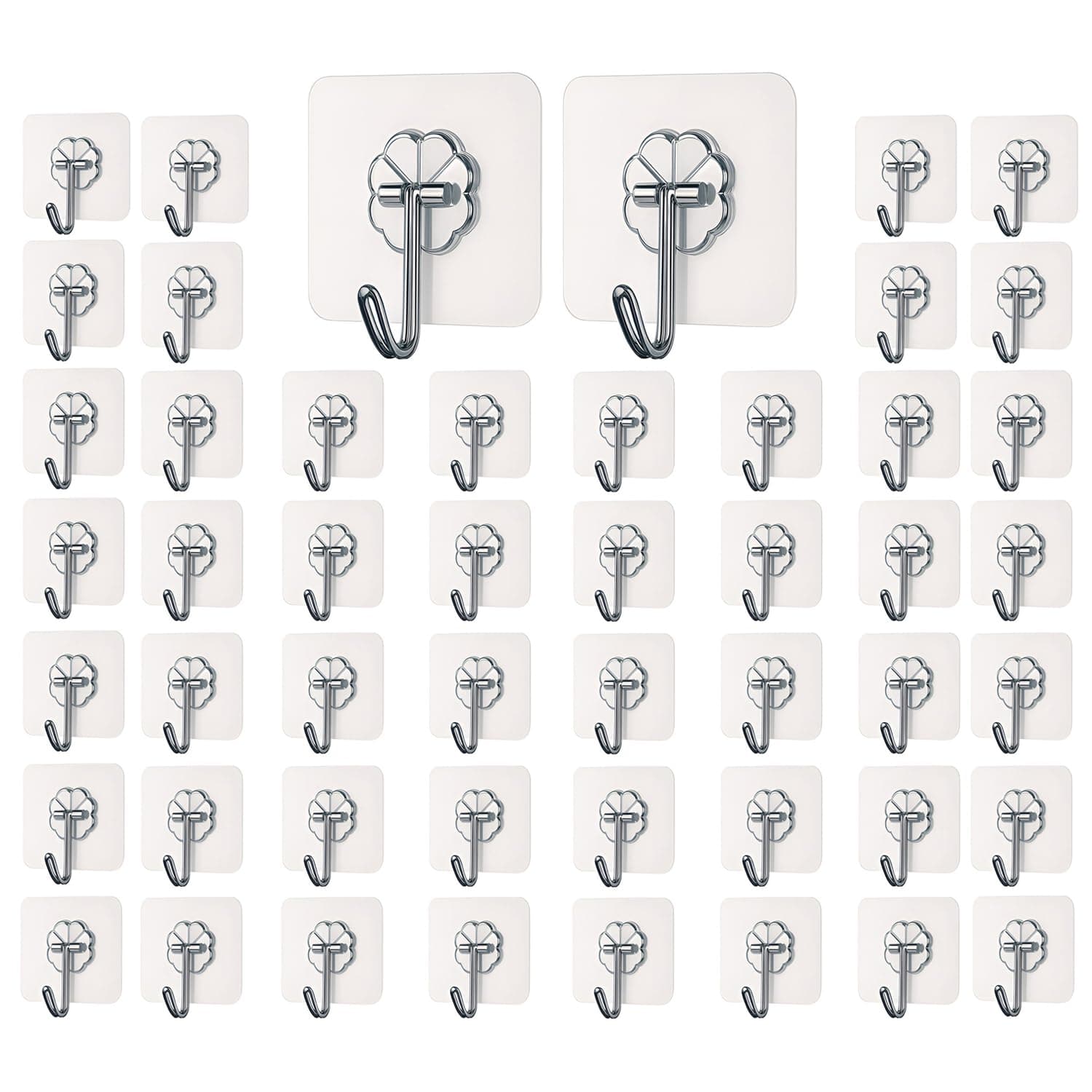 DALUCI Self Adhesive Wall Hooks - 50 Pcs Heavy Duty Wall Hooks for Hanging | Nail Free Sticky Hooks for Wall Heavy Items Without Drilling, Transparent Wall Hanger Hook (Flower Hook, 50)
