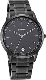 Titan Minimalist Quartz Analog with Date Black Dial Black Metal Strap Watch For Men - NT1806NM01