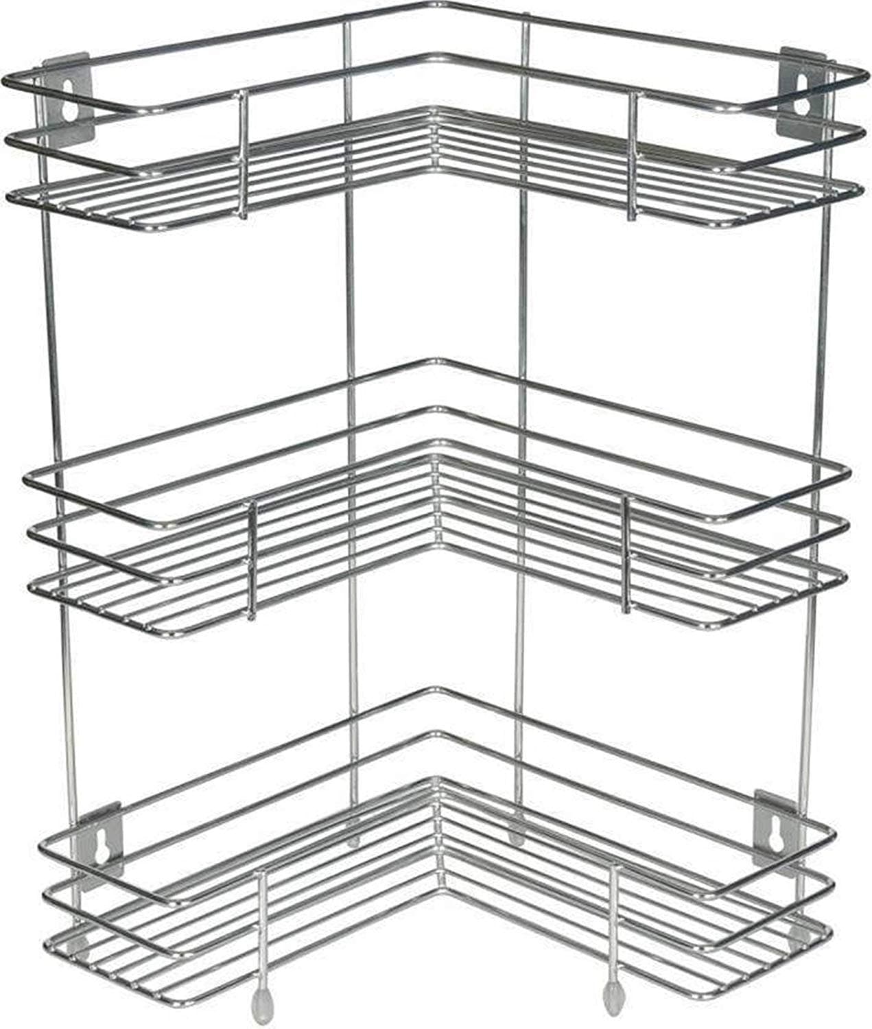 Privesh L Corner Shape Stand Triple Layer 3-Tier Stainless Steel Multipurpose Storage Rack/Shelf Rack for Dish Kitchen & Bathroom Polished Steel Finish