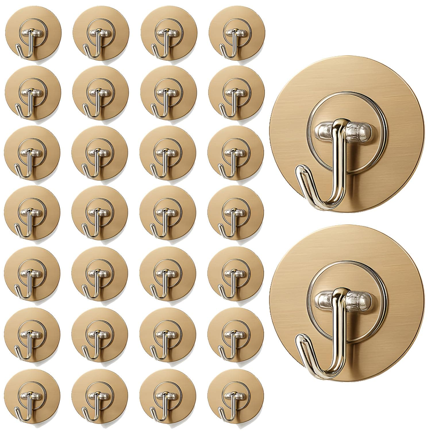DALUCI Big Size Self Adhesive Hooks Wall Hooks for Hanging – Heavy Duty Wall Hanger Hook for Bathroom, Kitchen, Home & Office, Towels & Utensils – Hooks for Wall Heavy Items (Golden-Round, 30)
