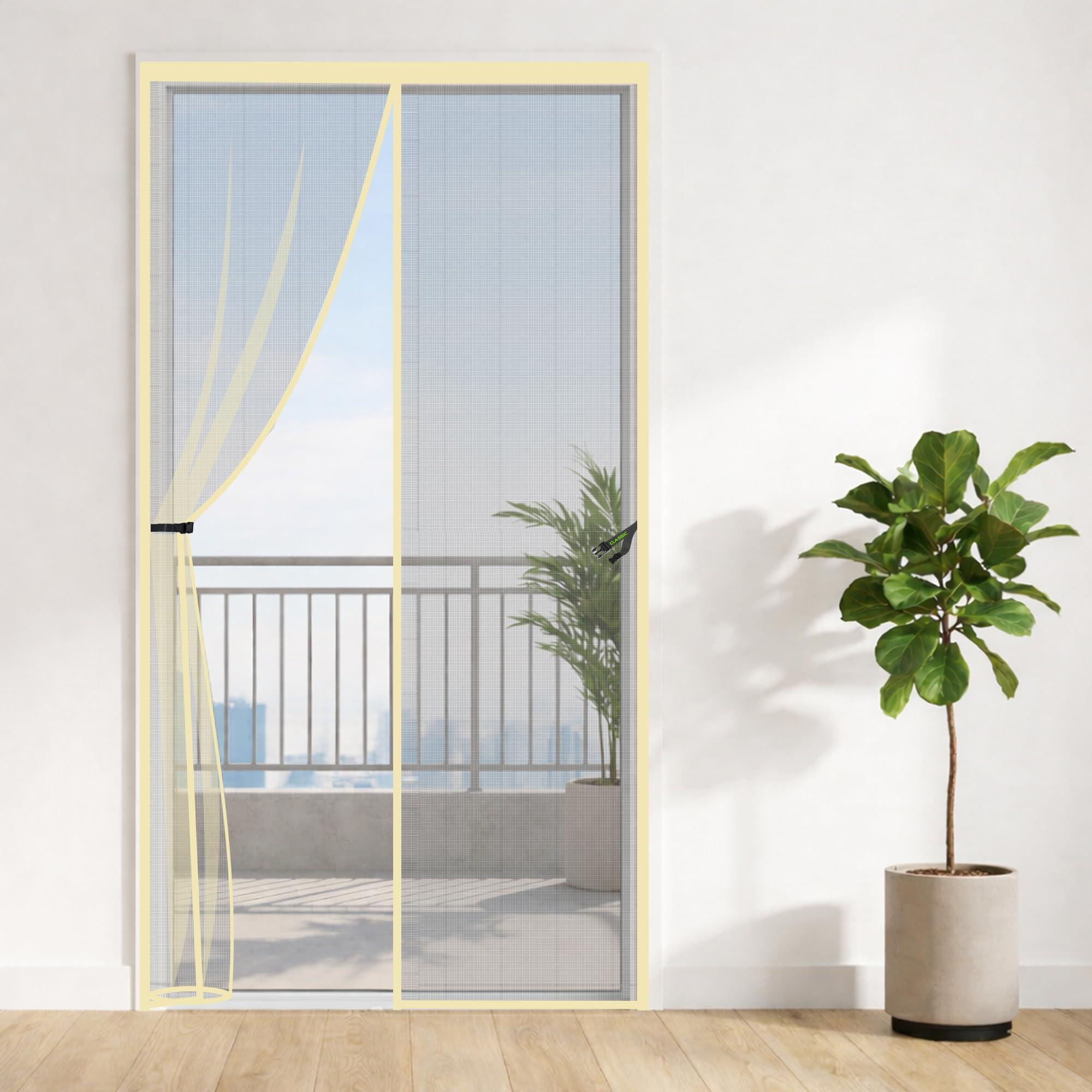 Classic Mosquito Net for Doors with Magnet – Heavy-Duty Fiberglass Mesh | Strong Auto-Close Magnets | Full Frame Hook-&-Loop | DIY Installation for Wooden/UPVC/Marble Doors (185×80 cm, Ivory)