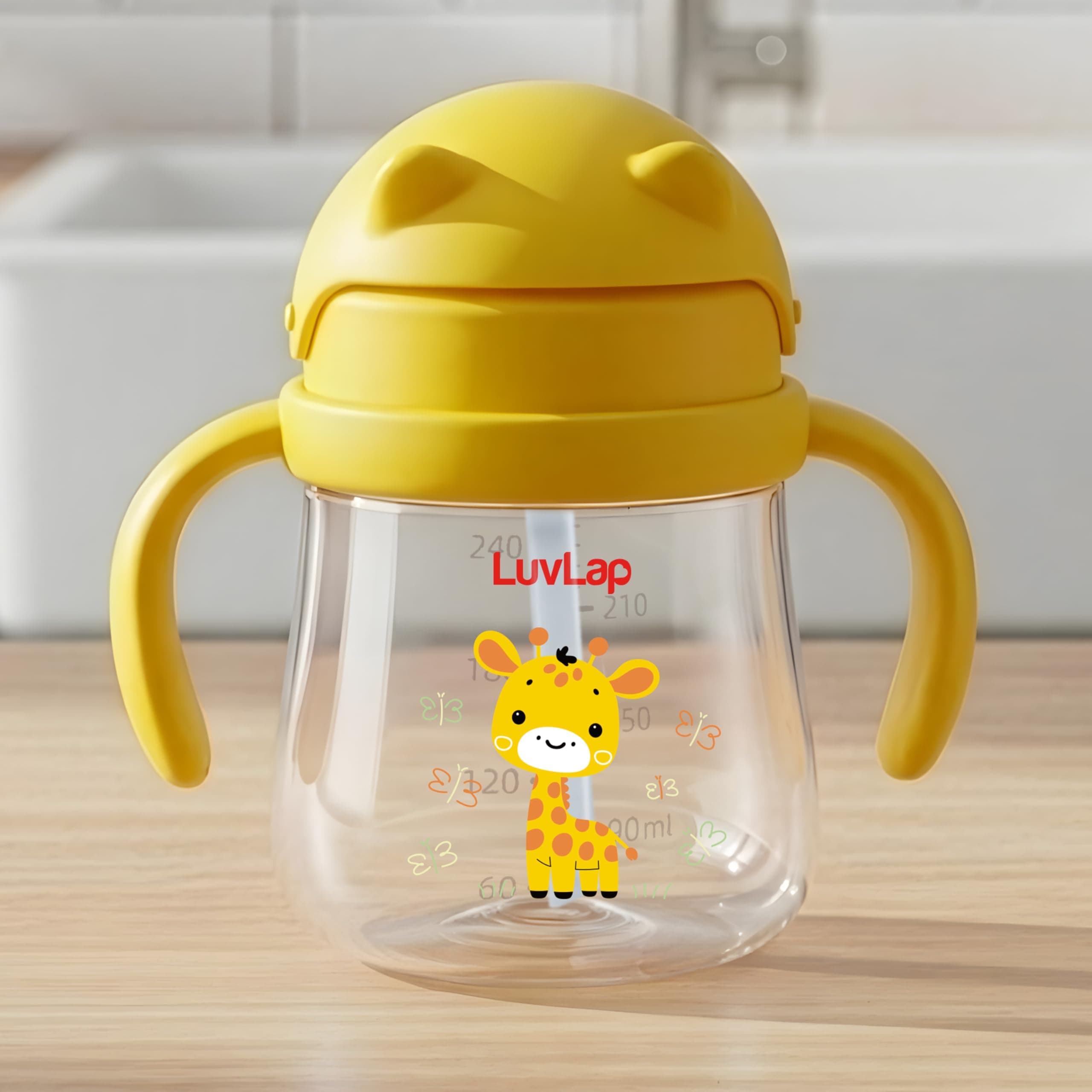 LuvLap Joy Anti Spill Sipper for Kids with Twin Easy-Grip Handles, 270 ml, Sippy Cups with Soft Silicone Straw, Training Cup for Kids,Water Bottle, Non-Toxic & BPA Free, 1 Year+ (Yellow)